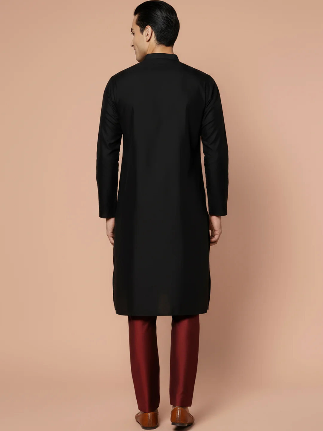 Black Solid Kurta Trouser Set - Image 4