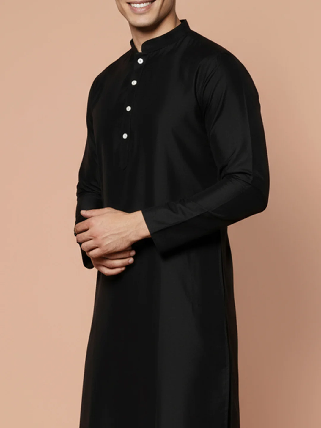 Black Solid Kurta Trouser Set - Image 5