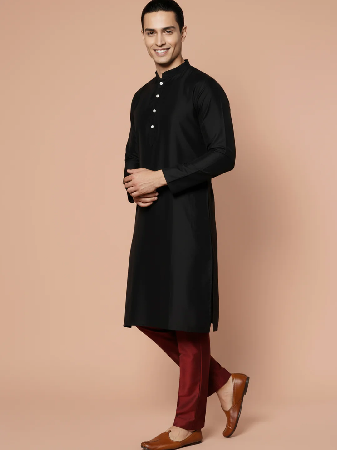 Black Solid Kurta Trouser Set - Image 7