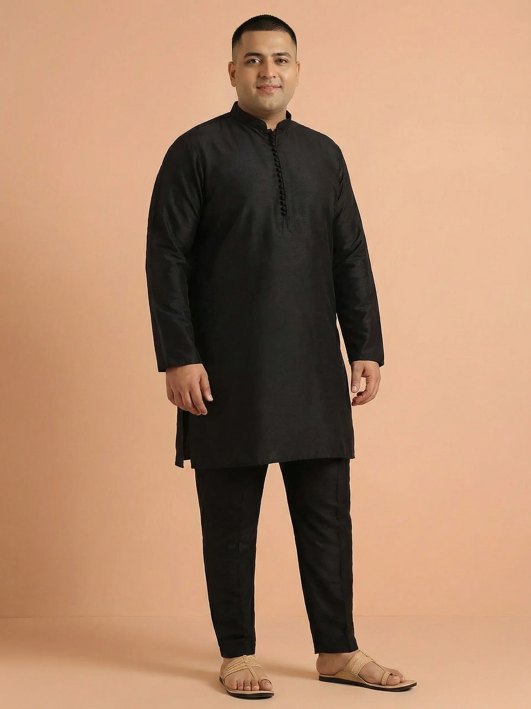Black Solid Mid Kurta