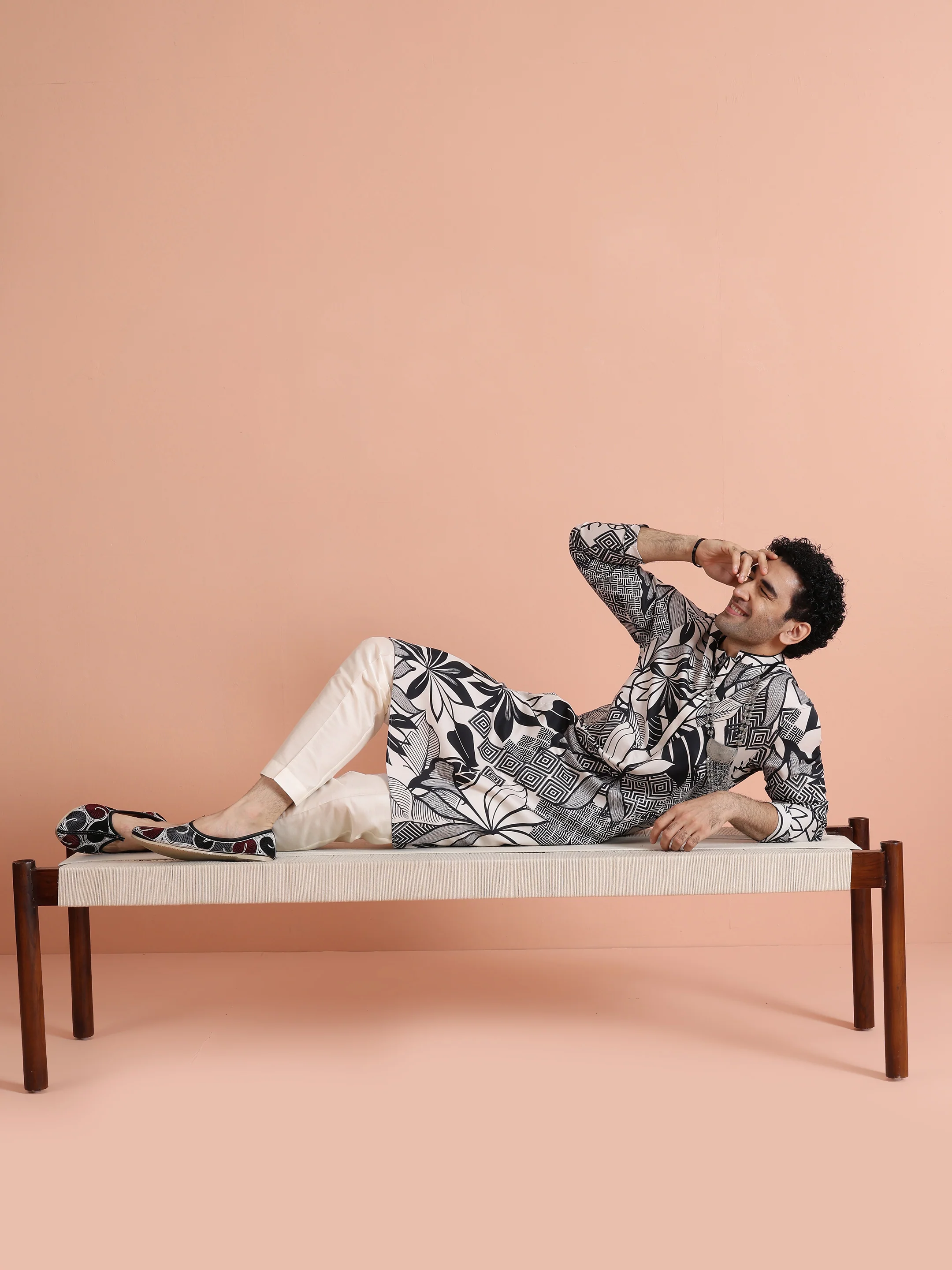 Black White Printed Cotton Kurta Trouser