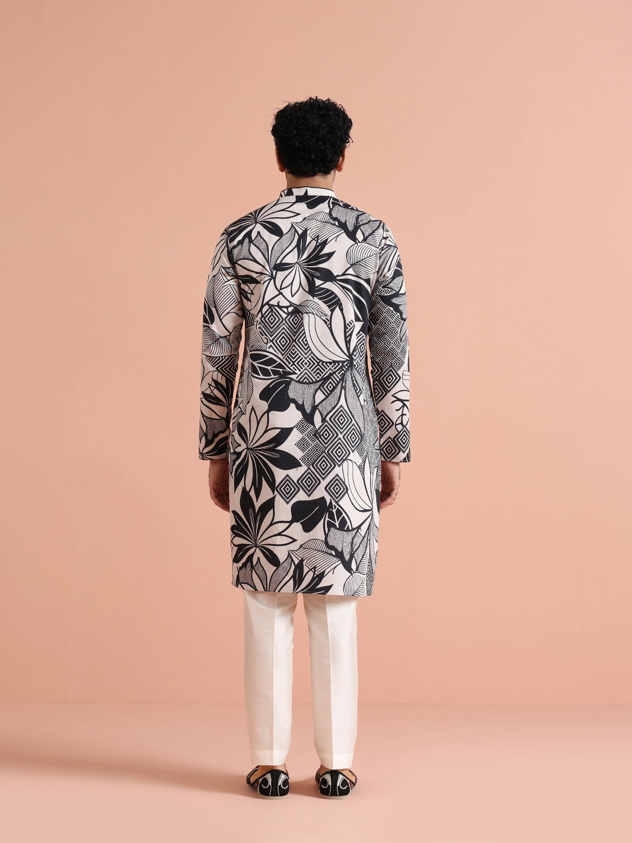 Black White Printed Cotton Kurta Trouser - Image 5