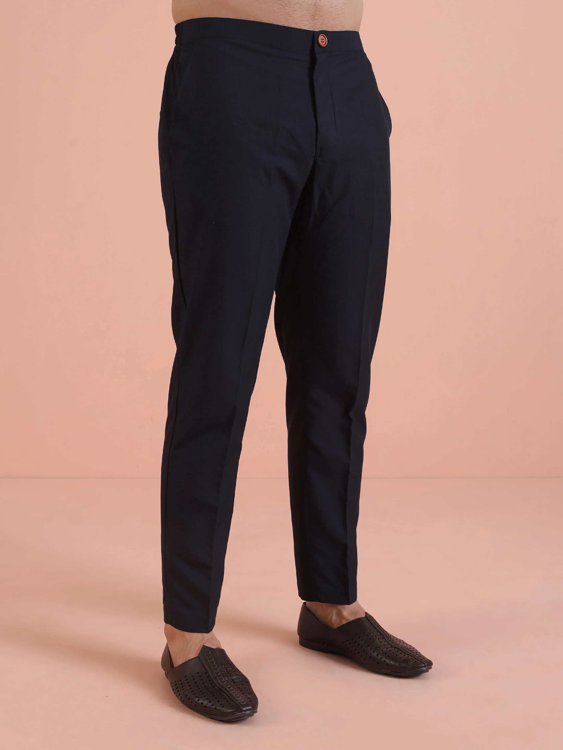 Navy Blue Silk Printed Patchwork Kurta Trouser Set - Image 6