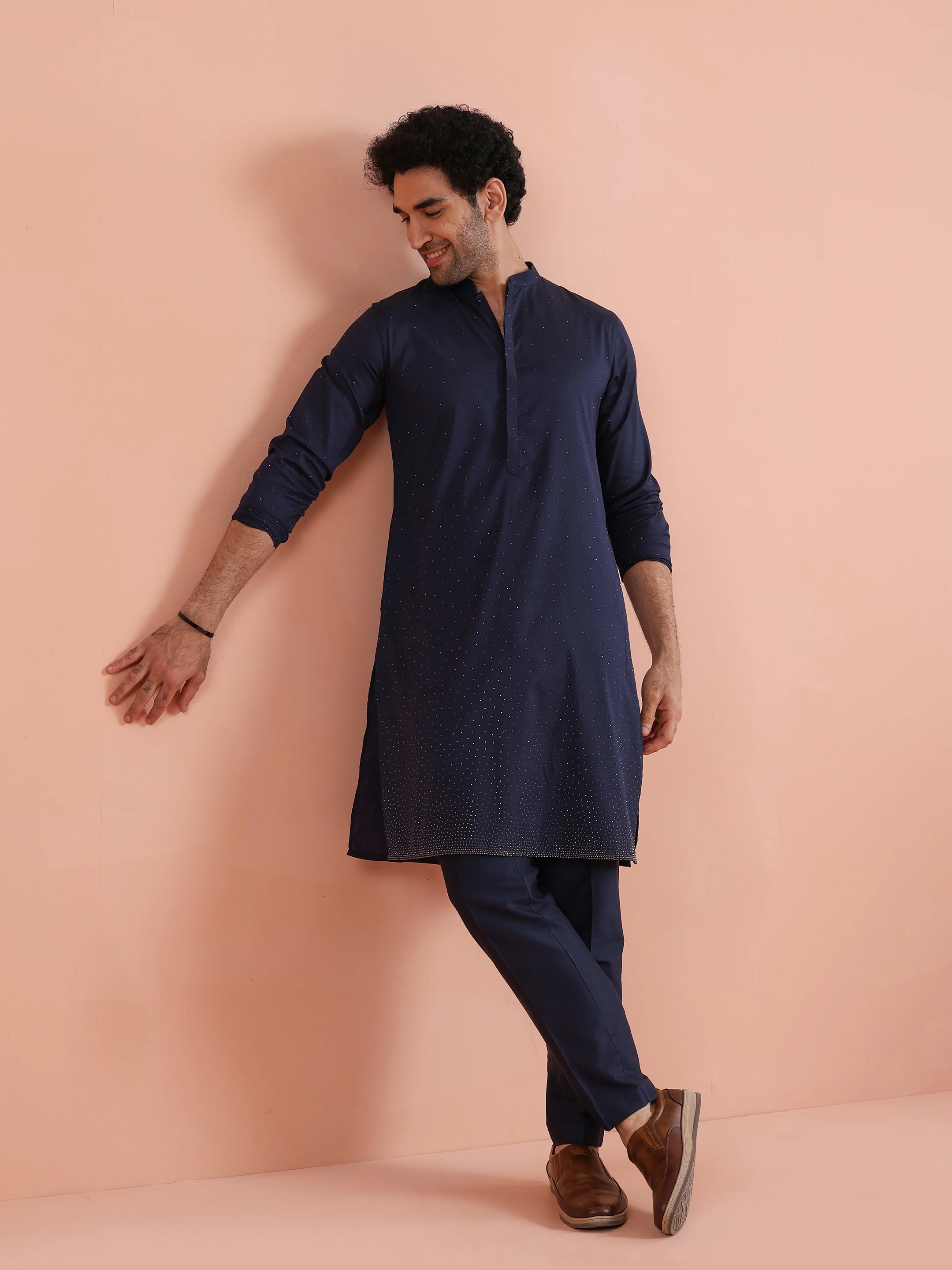 Blue Cotton Embellished Kurta Trouser Set - Image 7