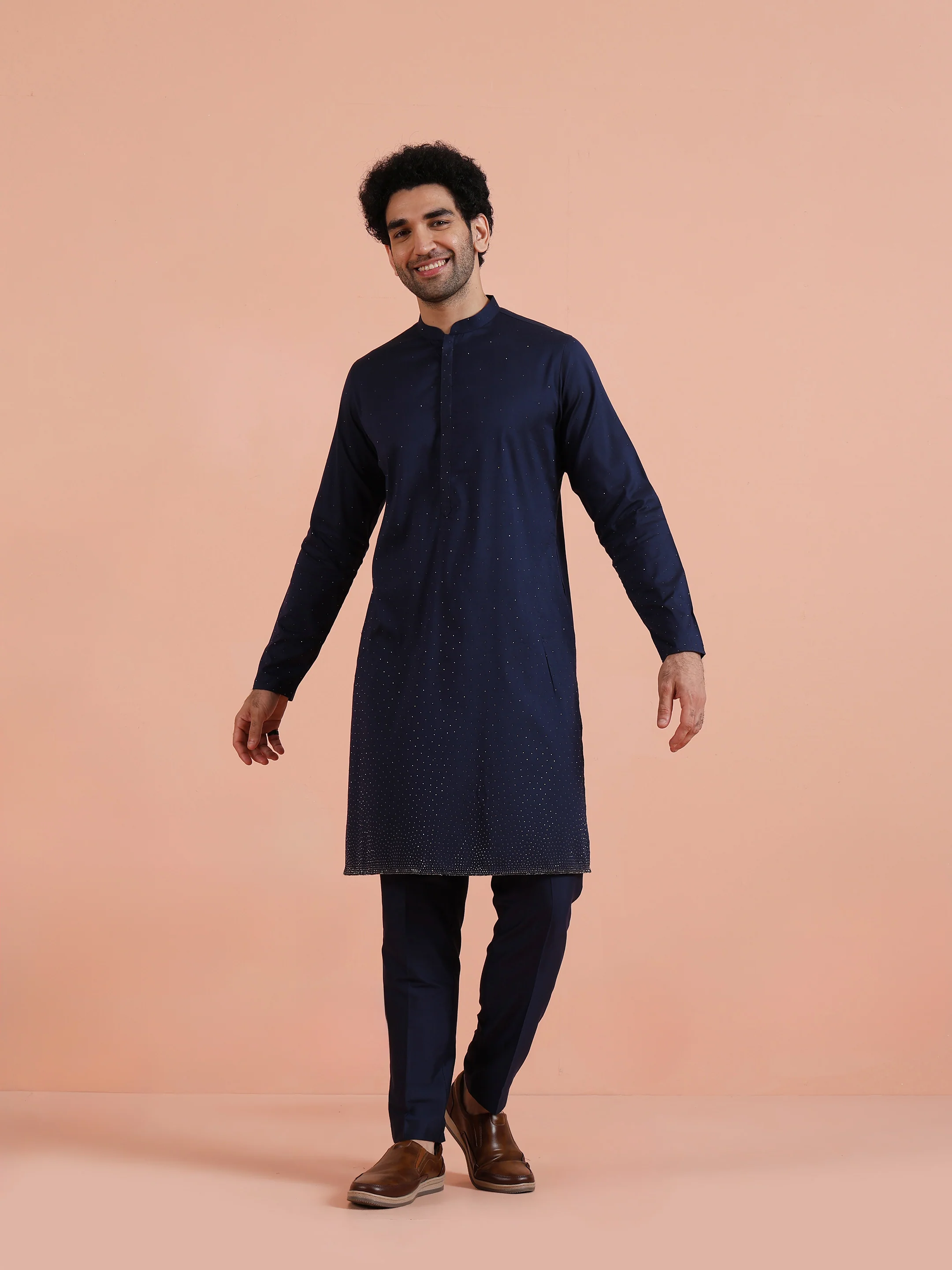Blue Cotton Embellished Kurta Trouser Set - Image 8