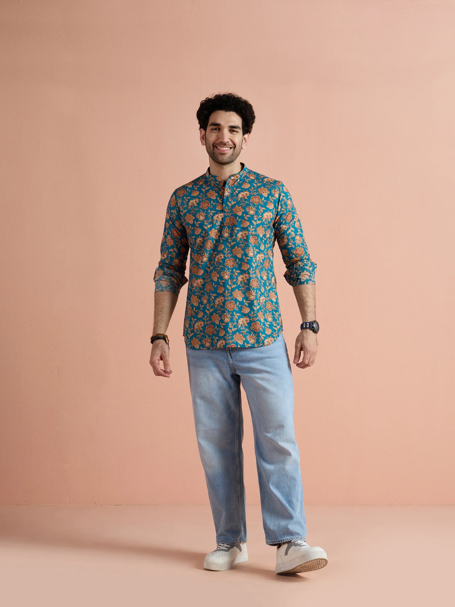 Blue Cotton Printed Short Kurta - Image 8