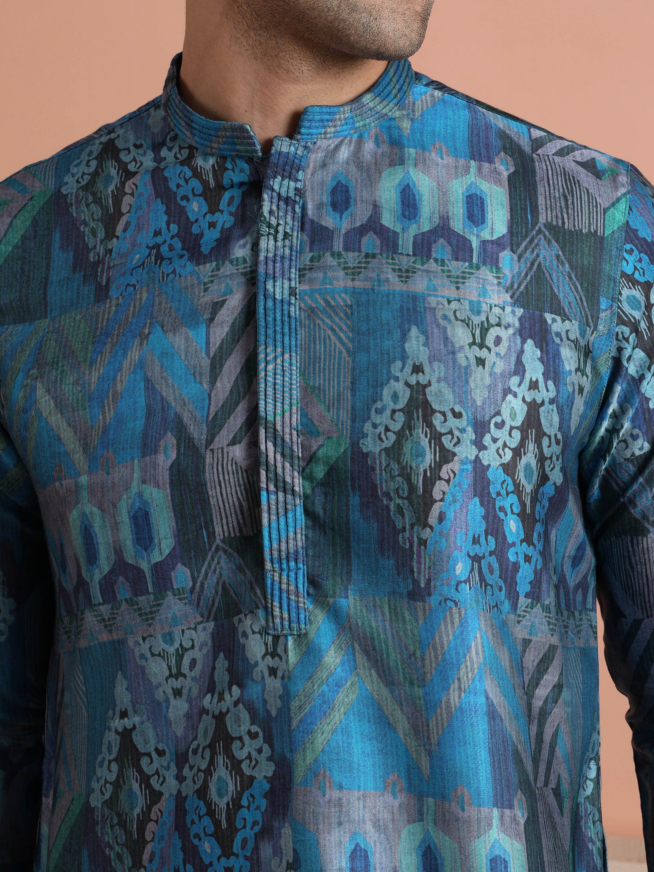 Blue Geometric Printed Kurta - Image 5