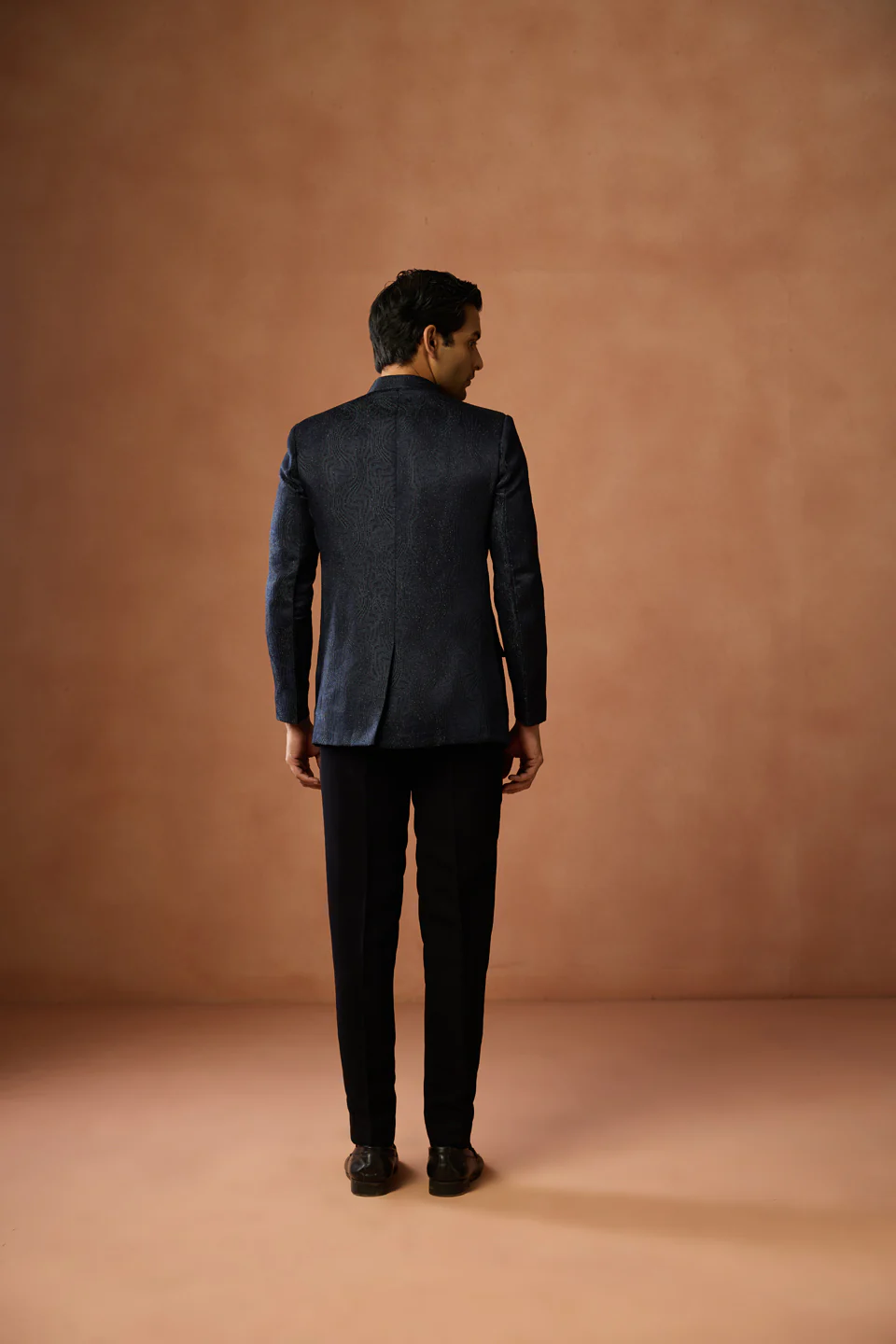 Navy Textured Silk Blend Bandhgala - Image 4