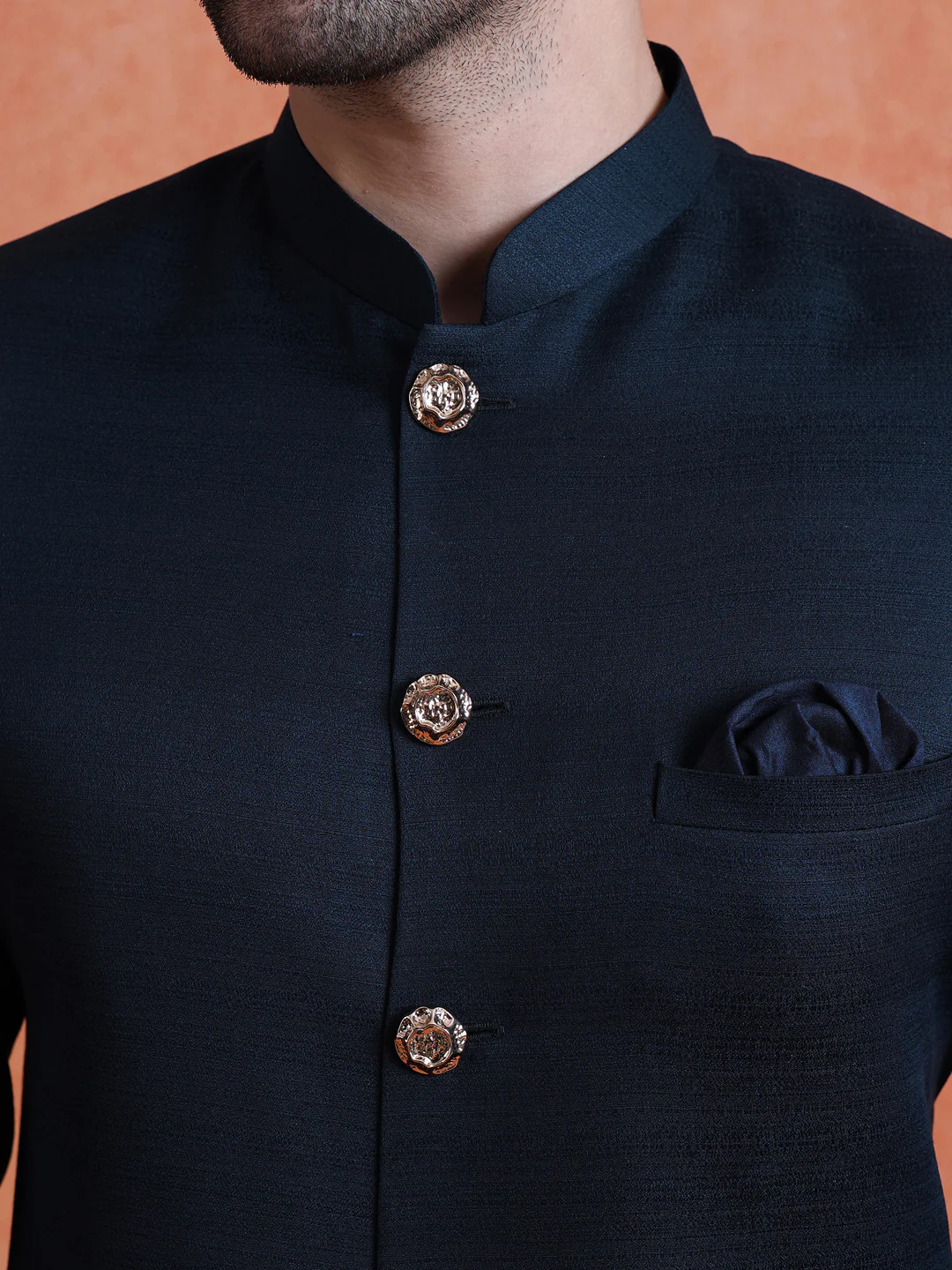 Blue Polyviscose Solid Sherwani Trouser Set - Image 5