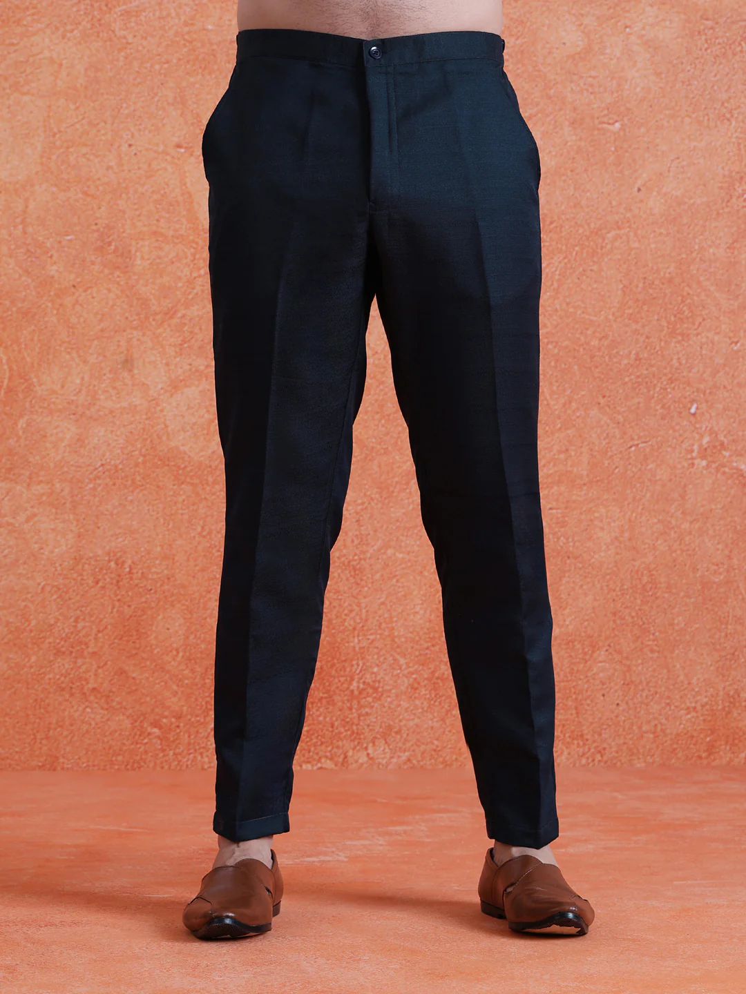 Blue Polyviscose Solid Sherwani Trouser Set - Image 6