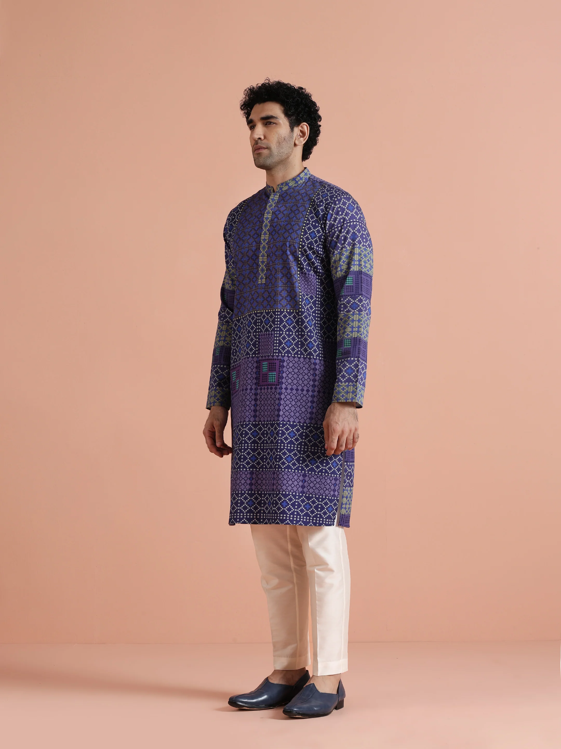 Blue Printed Cotton Kurta Trouser - Image 3
