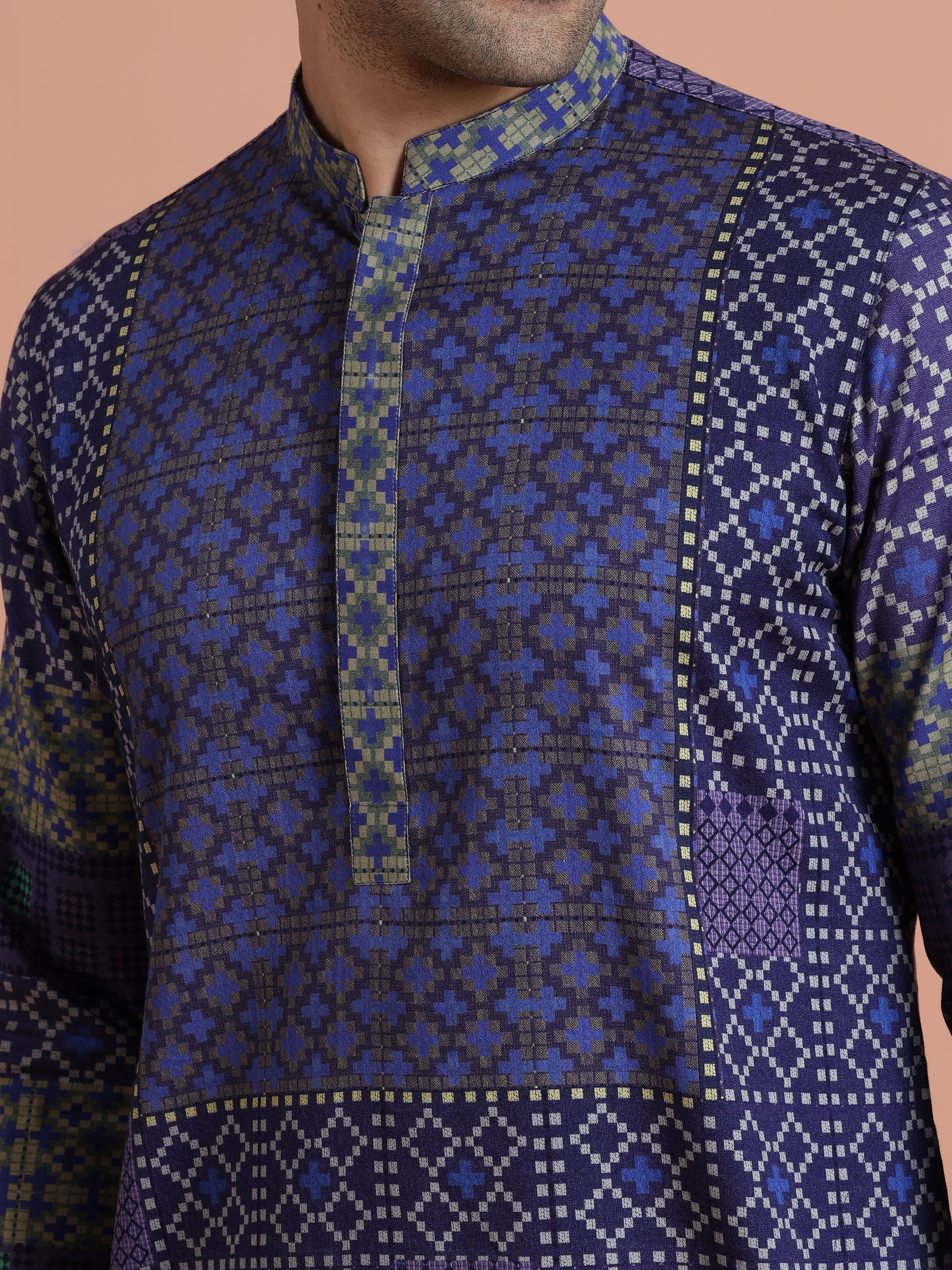 Blue Printed Cotton Kurta Trouser - Image 4