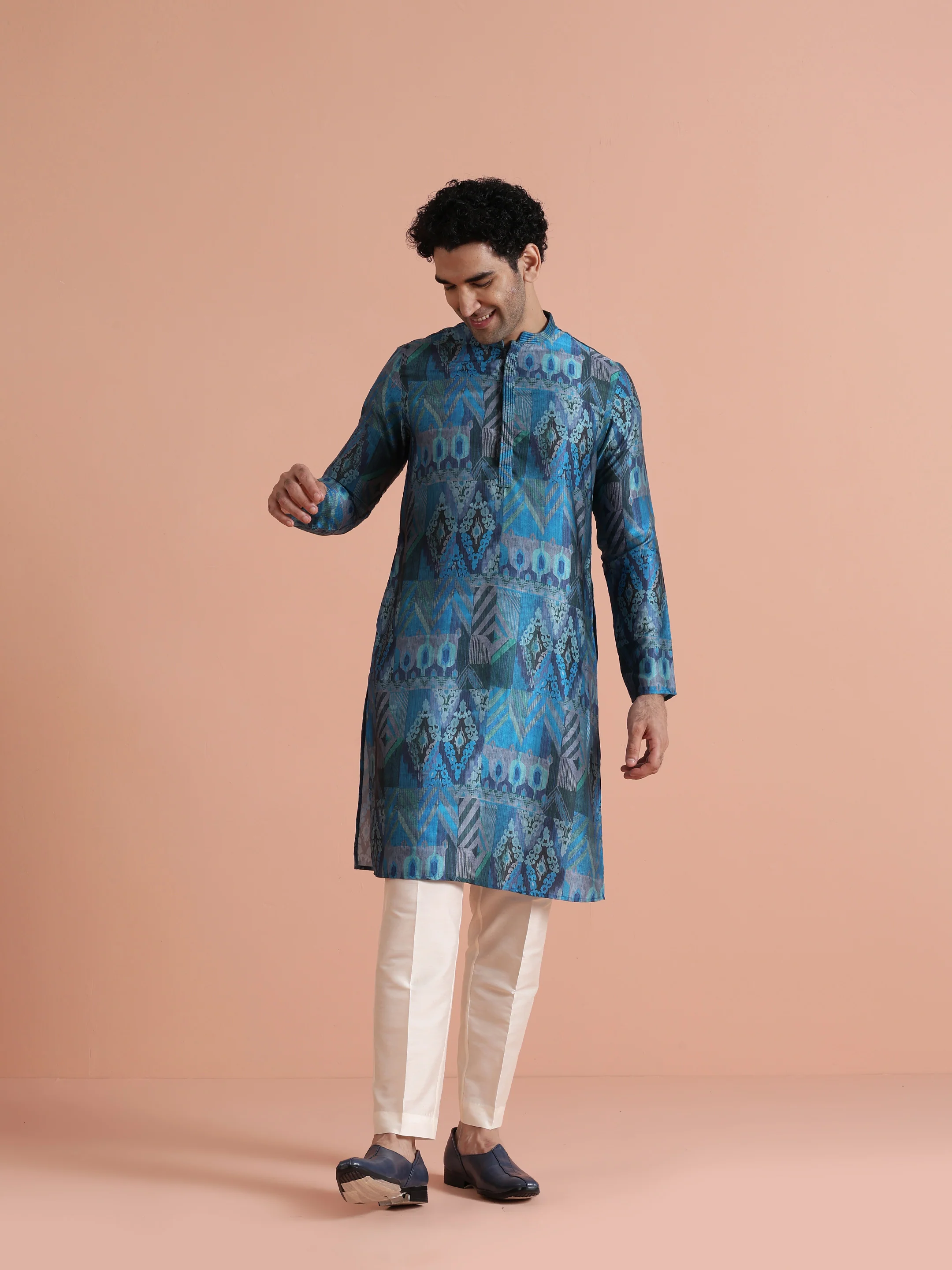 Blue Printed Kurta Trouser