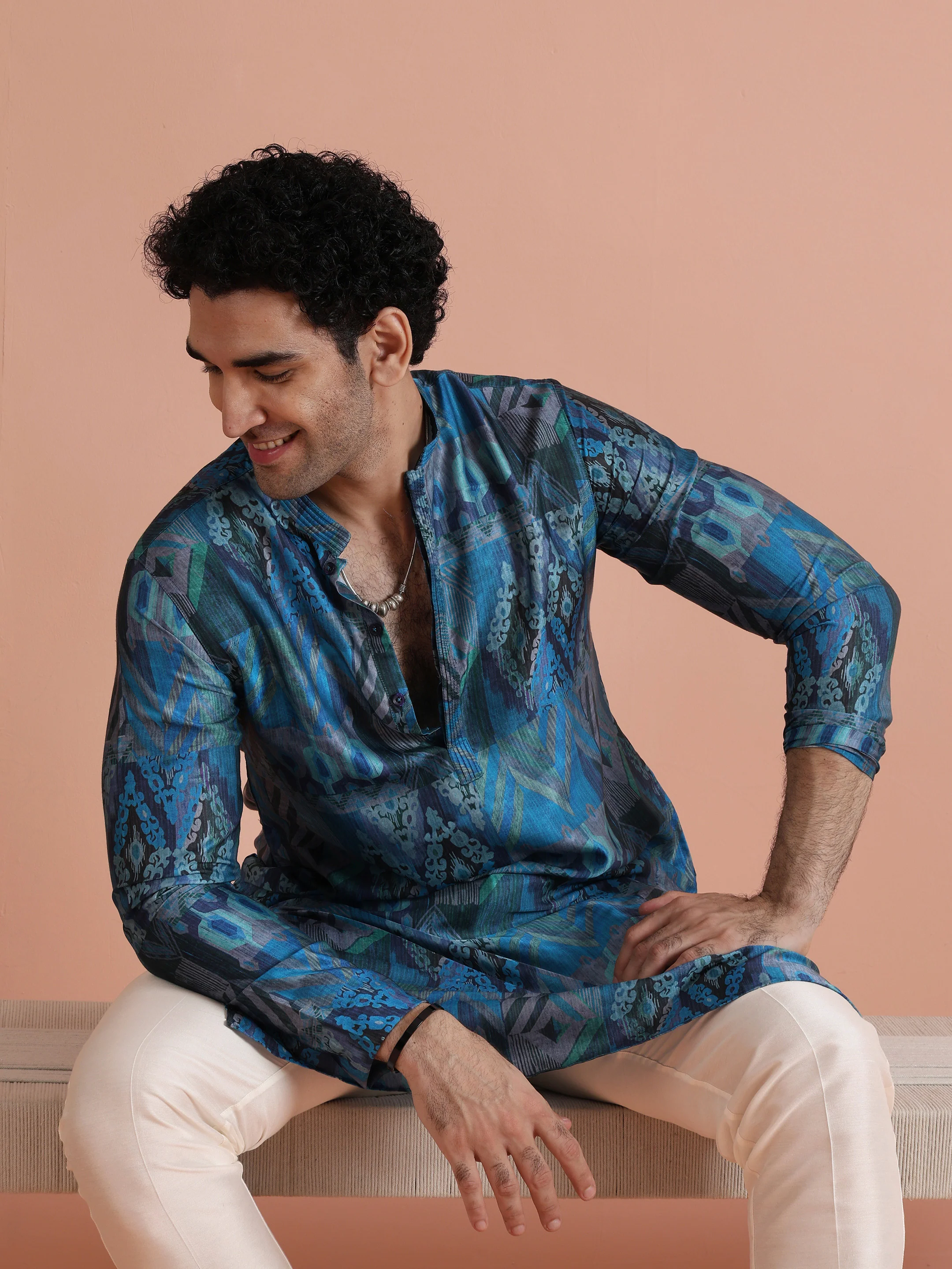 Blue Printed Kurta Trouser - Image 9