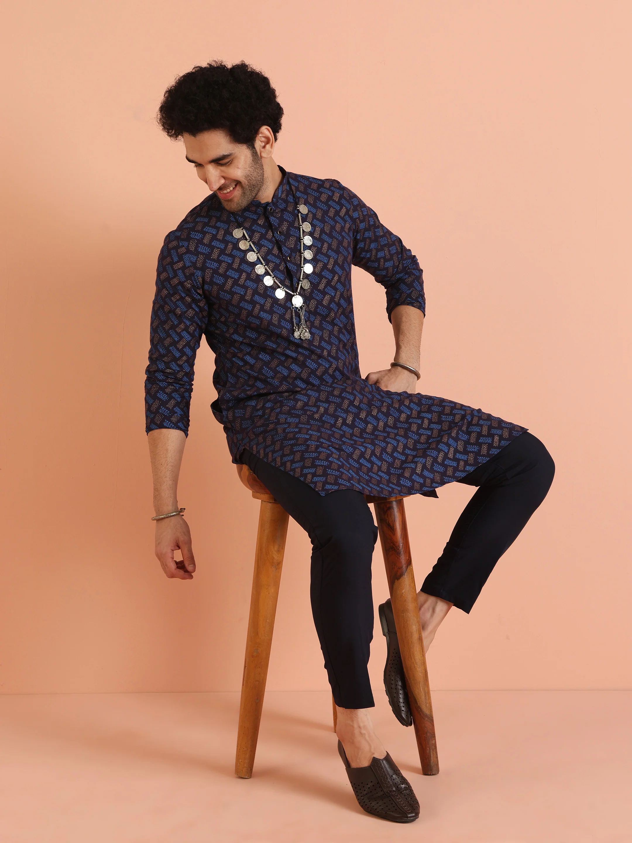 Blue Pure Cotton Printed Kurta Trouser Set - Image 7