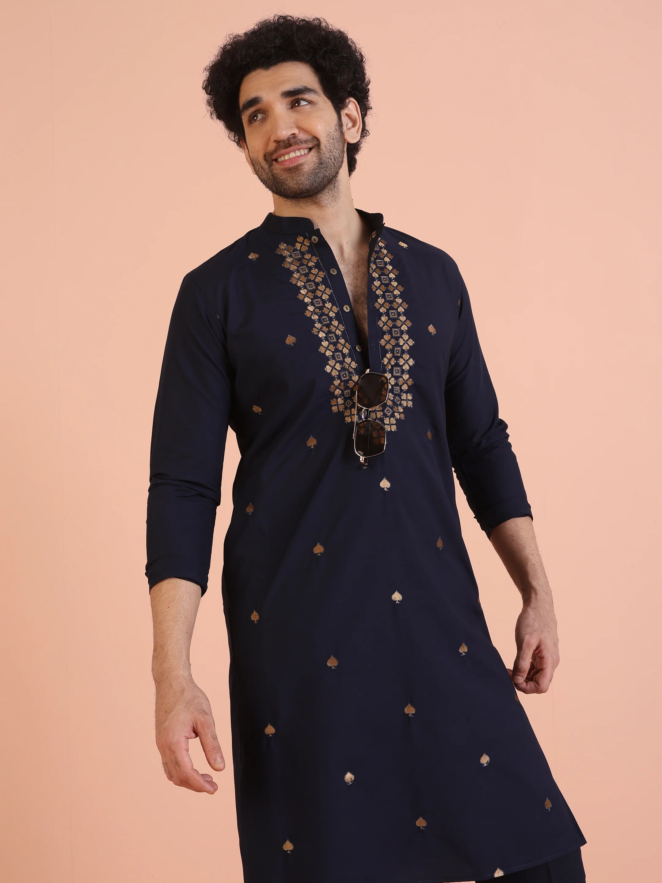 Blue Silk Blend Embroidered Kurta Trouser Set - Image 7