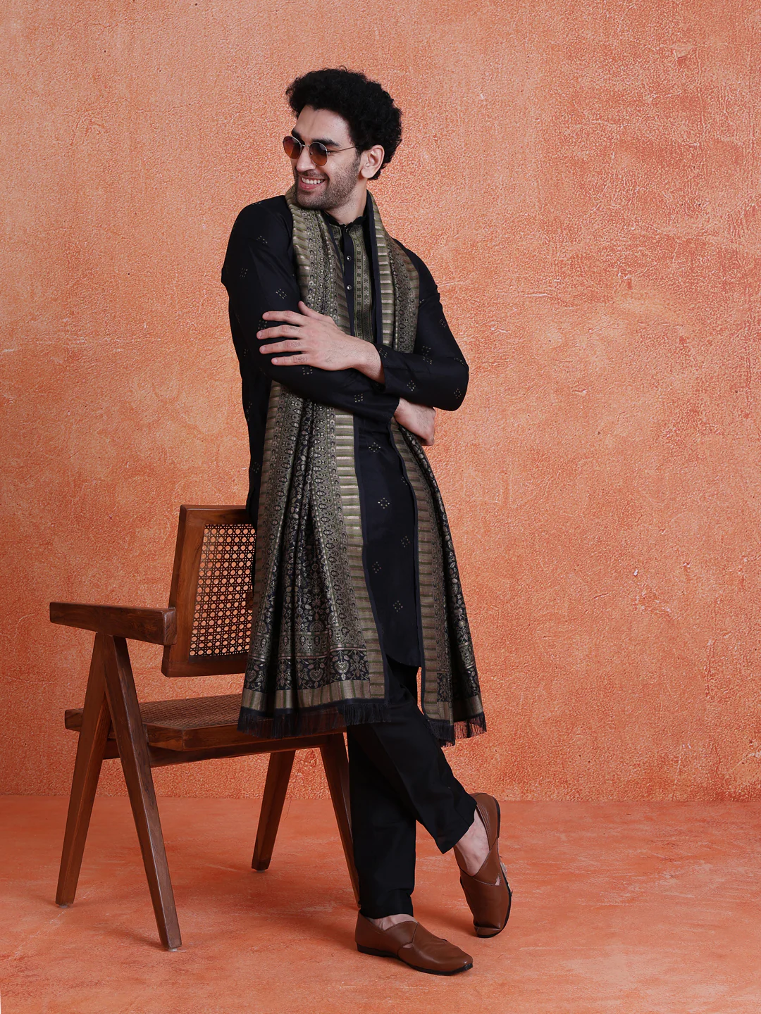 Blue Silk Blend Jacquard Kurta Trouser Set With Dupatta