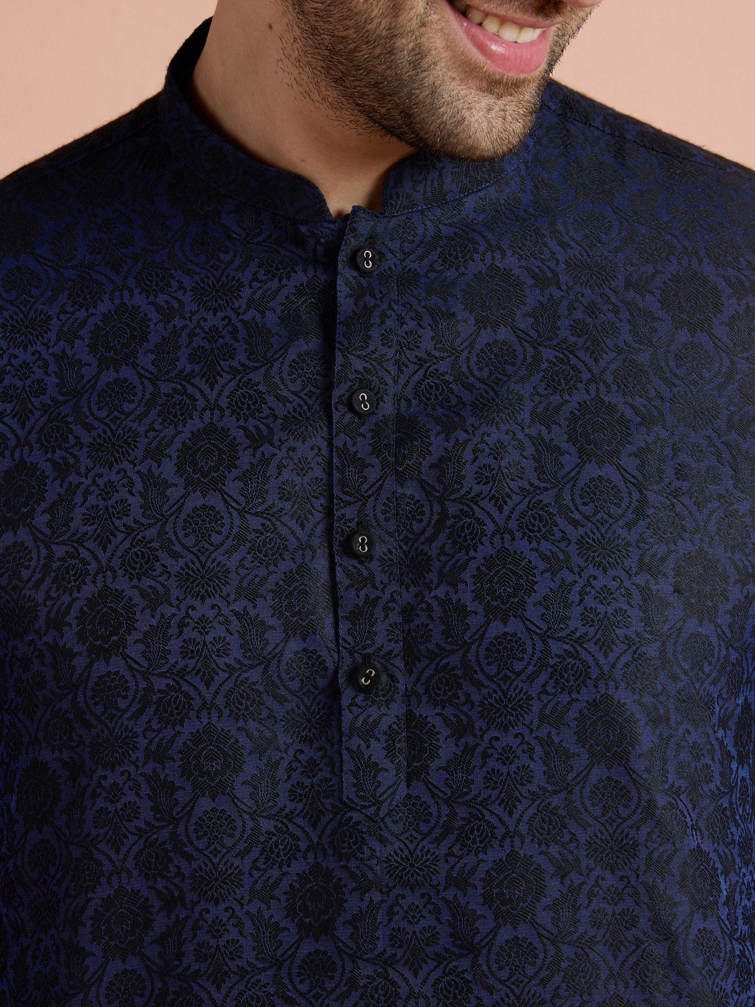 Blue Silk Blend Jacquard Short Kurta - Image 6