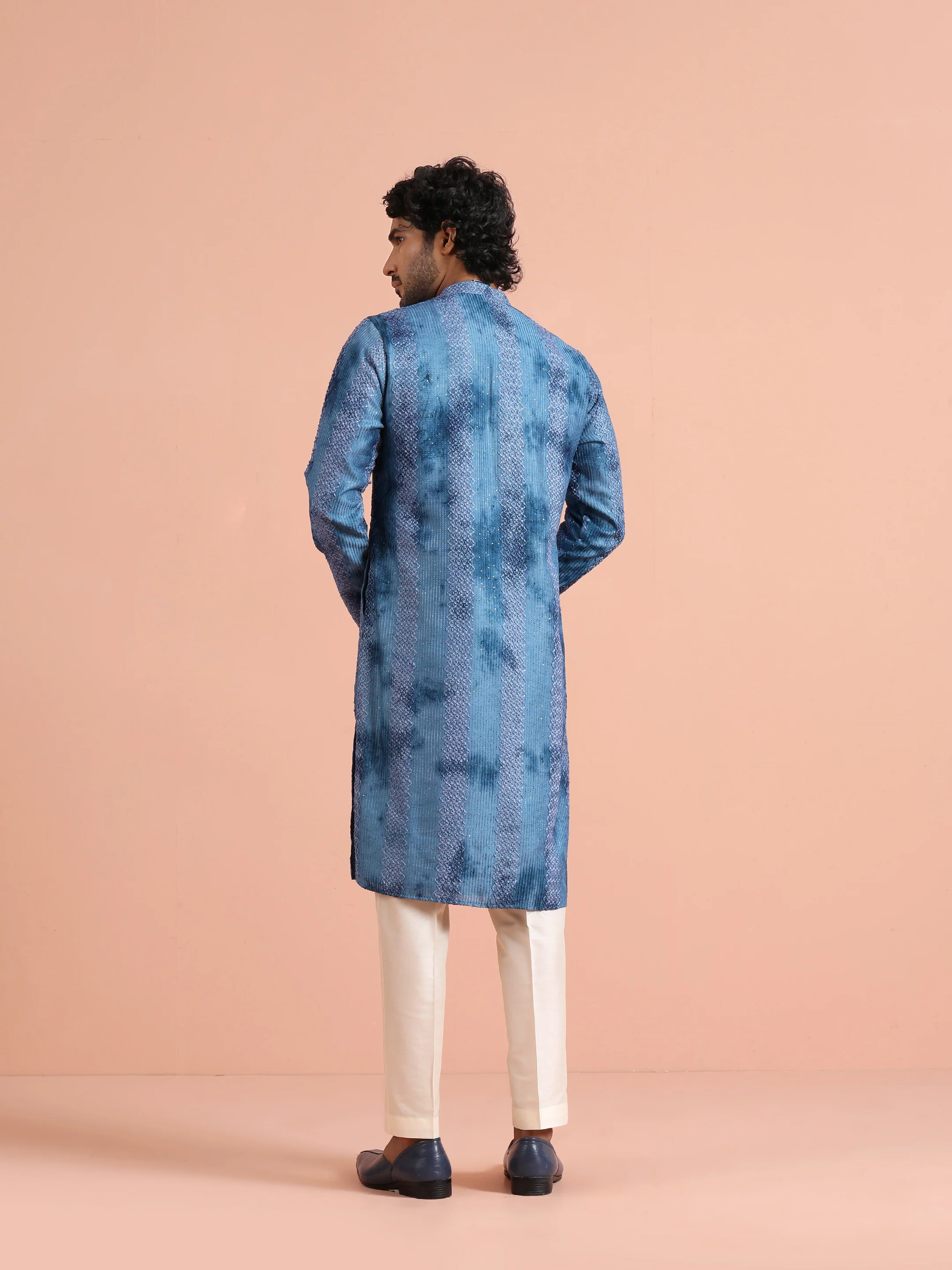 Blue Striped Printed Kurta - Image 4