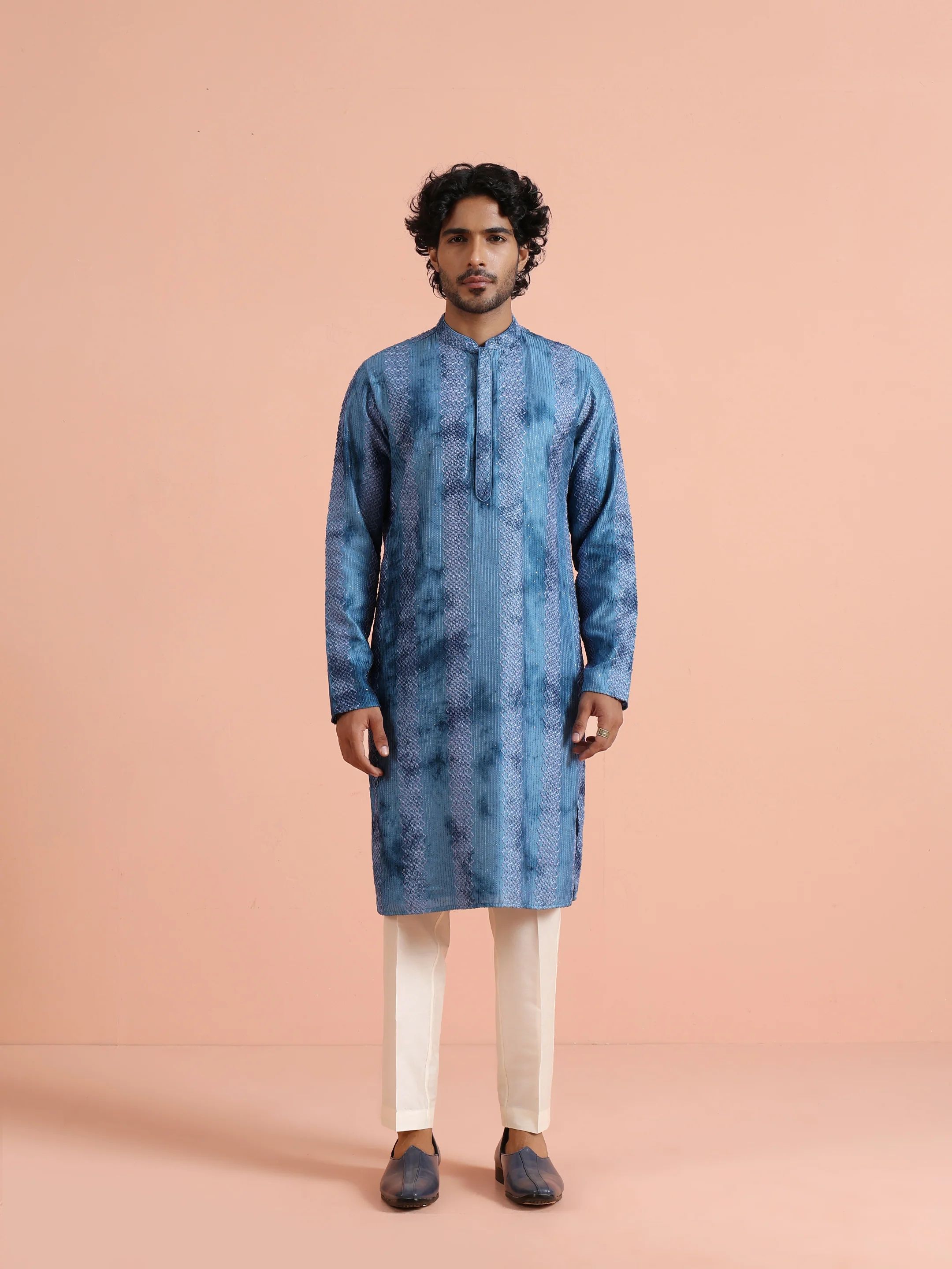 Blue Striped Printed Kurta - Image 7