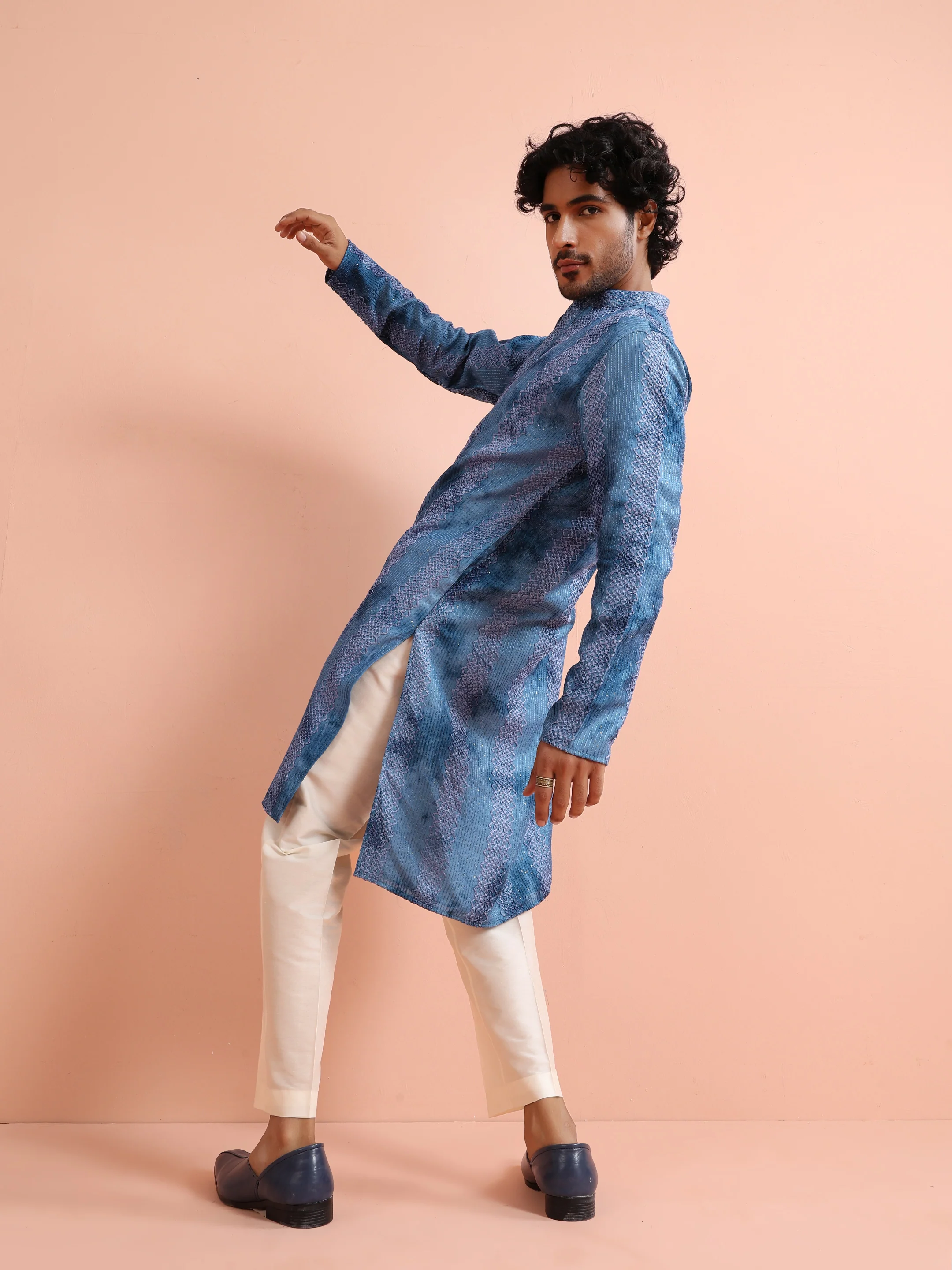 Blue Striped Printed Kurta - Image 8