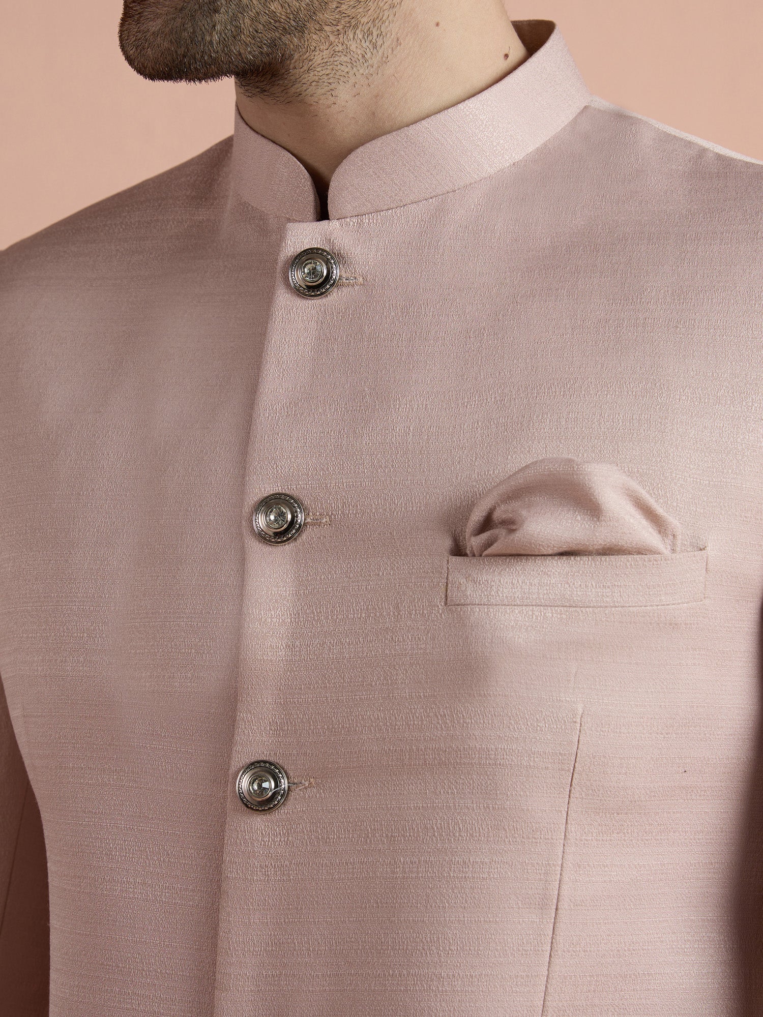Blush Pink Poly Viscose Solid Bandhgala Trouser Set - Image 5