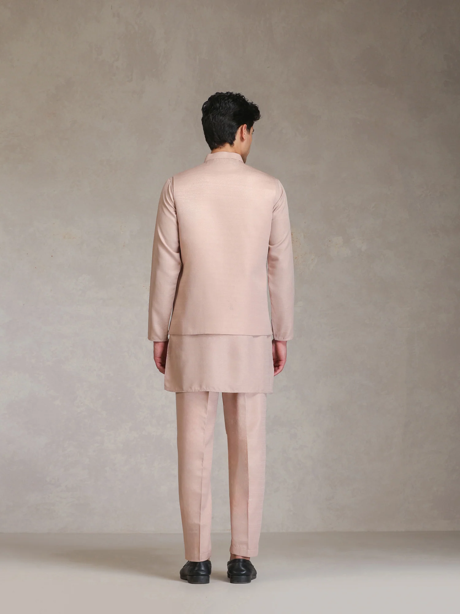 Blush Pink Poly Viscose Solid Mid Kurta Jacket Trouser Set - Image 4