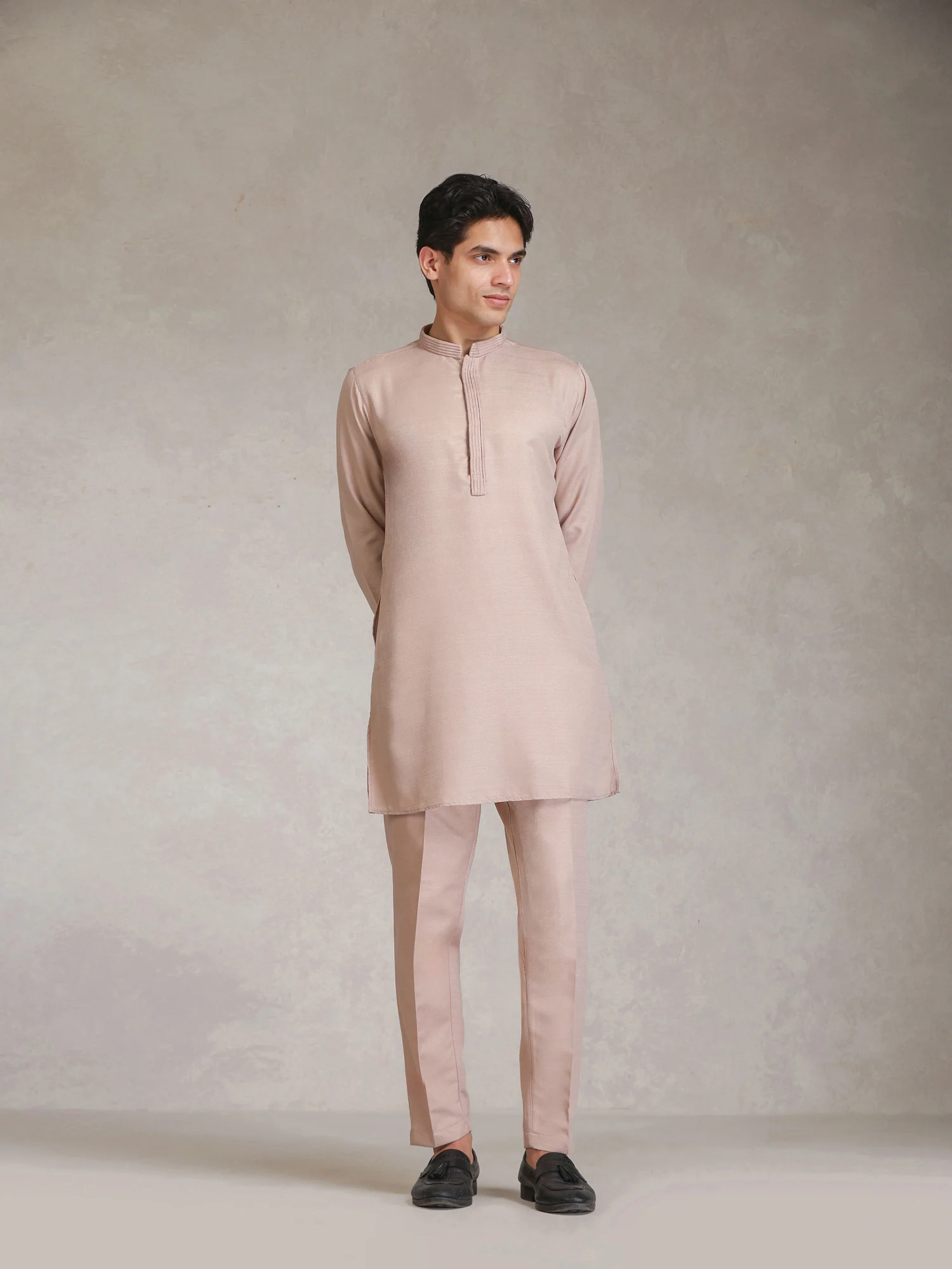Blush Pink Poly Viscose Solid Mid Kurta Jacket Trouser Set - Image 7