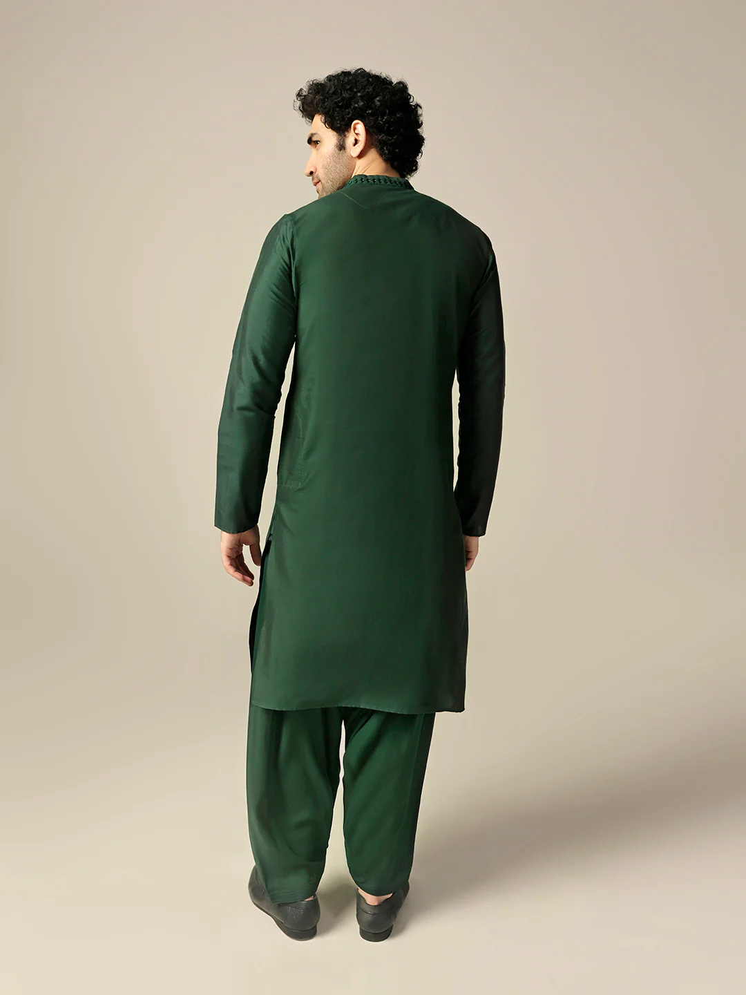 Bottle Green Cotton Blend Embroidered Kurta Patiyala Set - Image 4