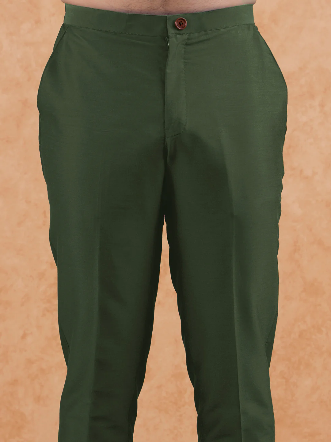 Bottle Green Silk Blend Textured Mid Kurta Jacket Trouser Set - Image 6