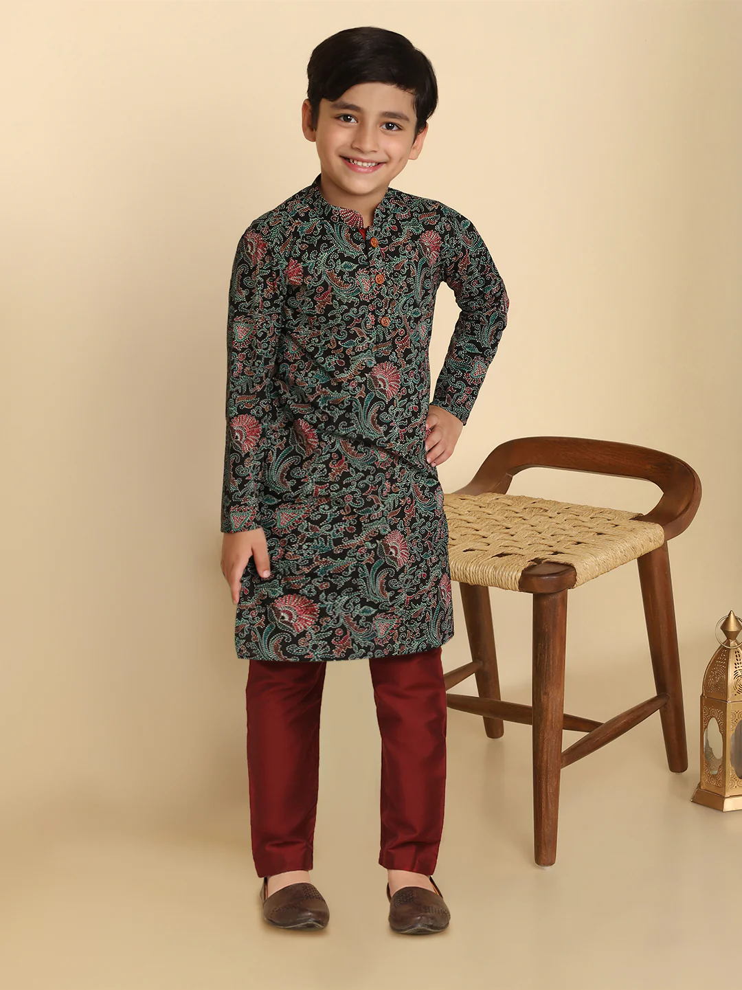 Boy's Multicolour Cotton Blend Printed Kurta Pyjama Set