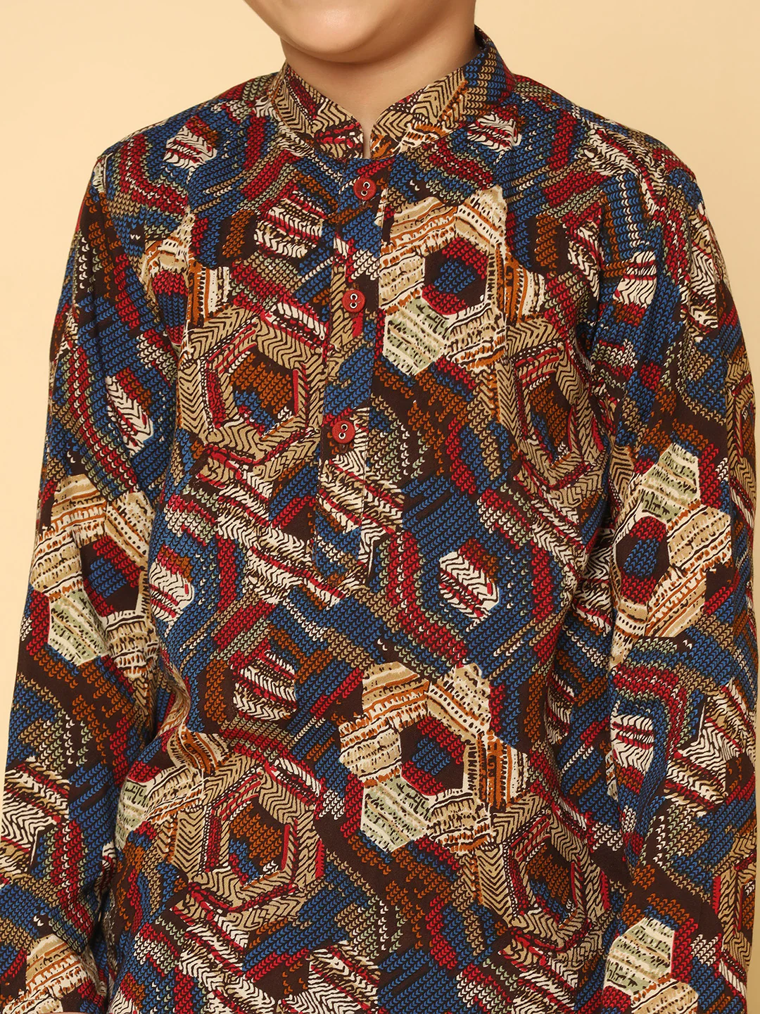 Boy's Multicolour Cotton Blend Printed Kurta Pyjama Set - Image 4