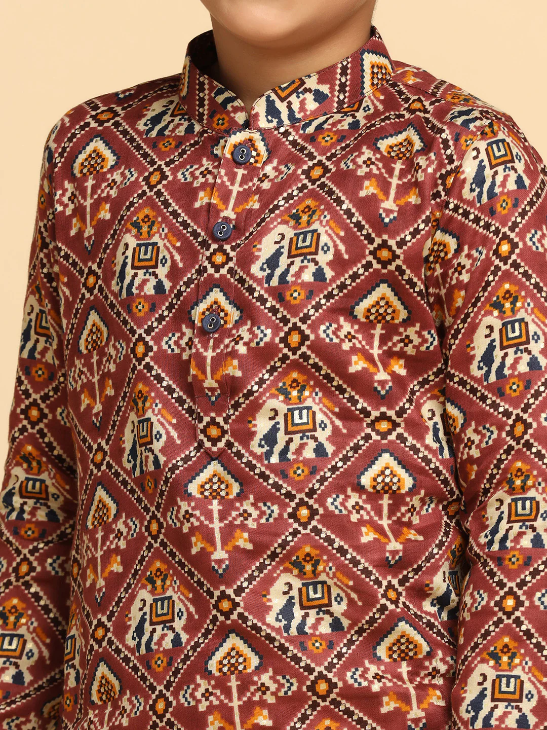 Boy's Multicolour Cotton Blend Printed Kurta Pyjama Set - Image 4