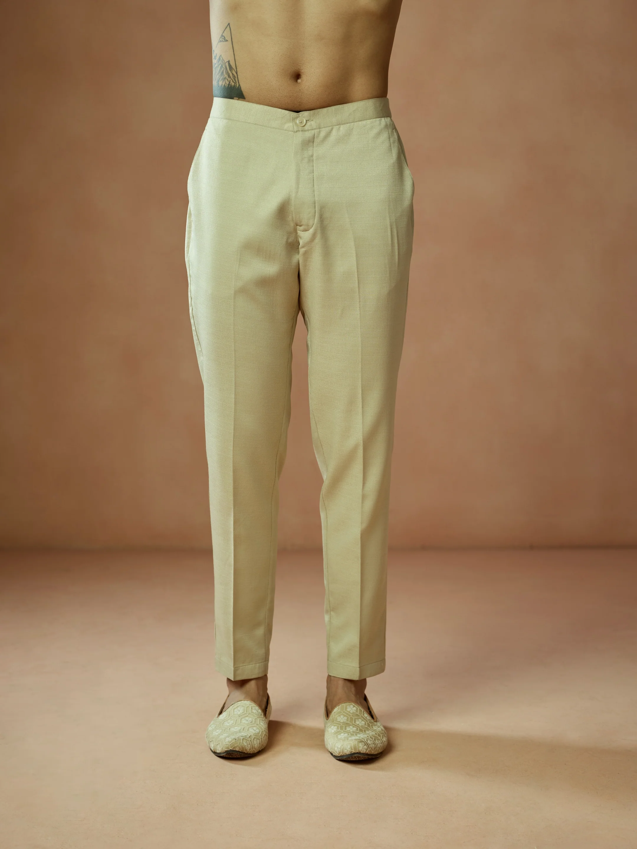 Cream Blended Solid Trouser