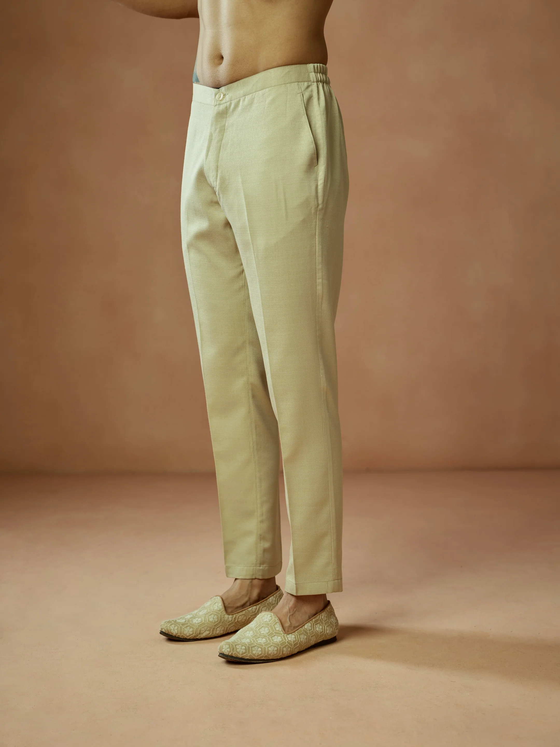 Cream Blended Solid Trouser - Image 3