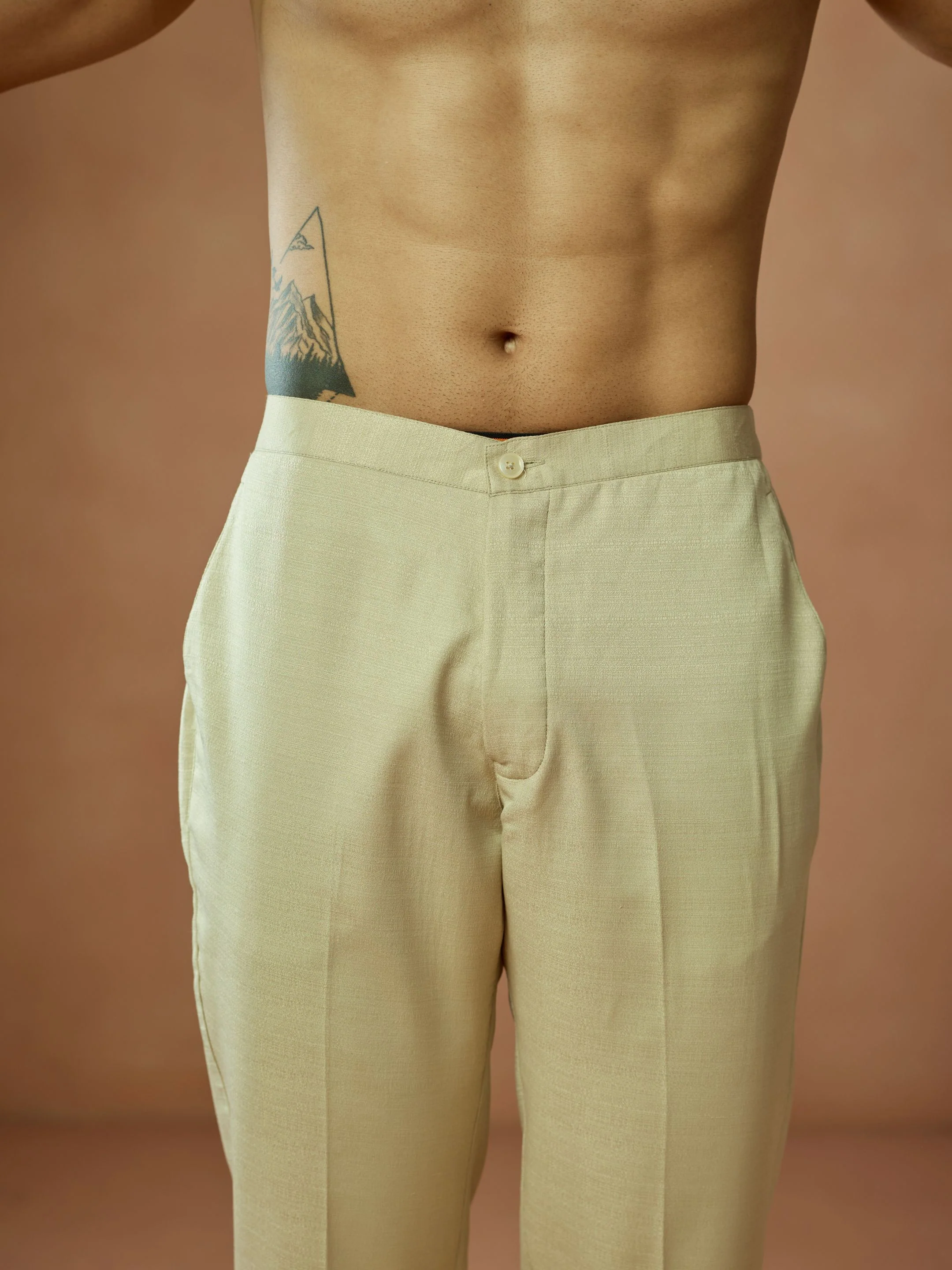 Cream Blended Solid Trouser - Image 5