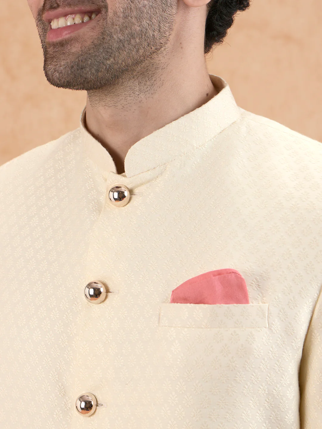 Cream Brocade Sherwani Set - Image 5