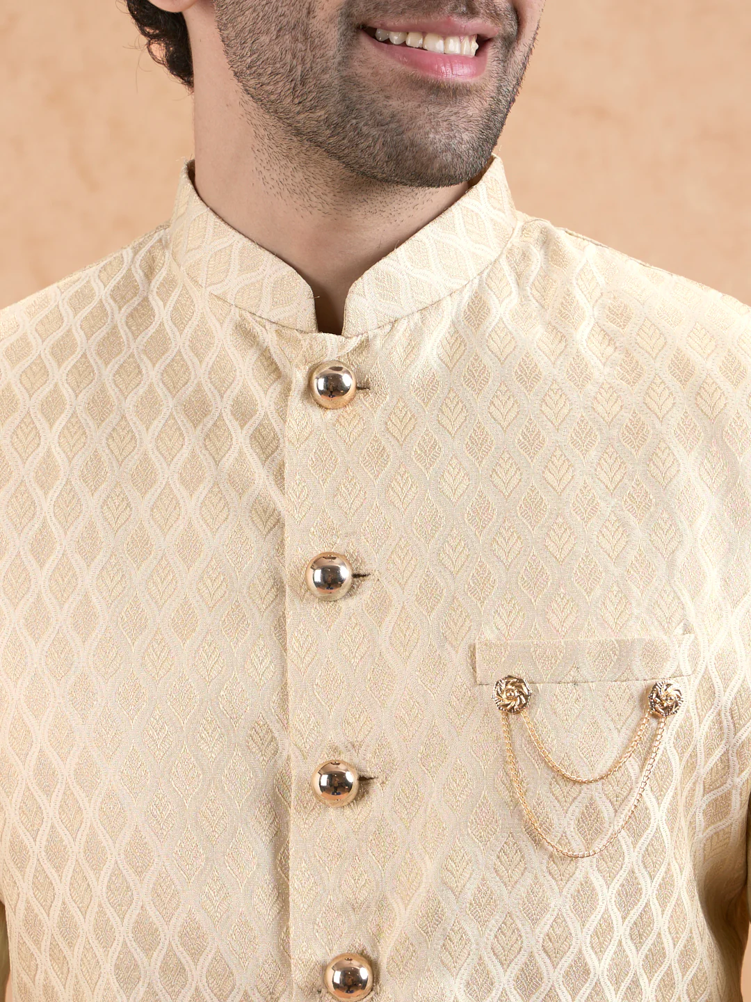 Cream Brocade Sherwani with Pink Dhoti - Image 5