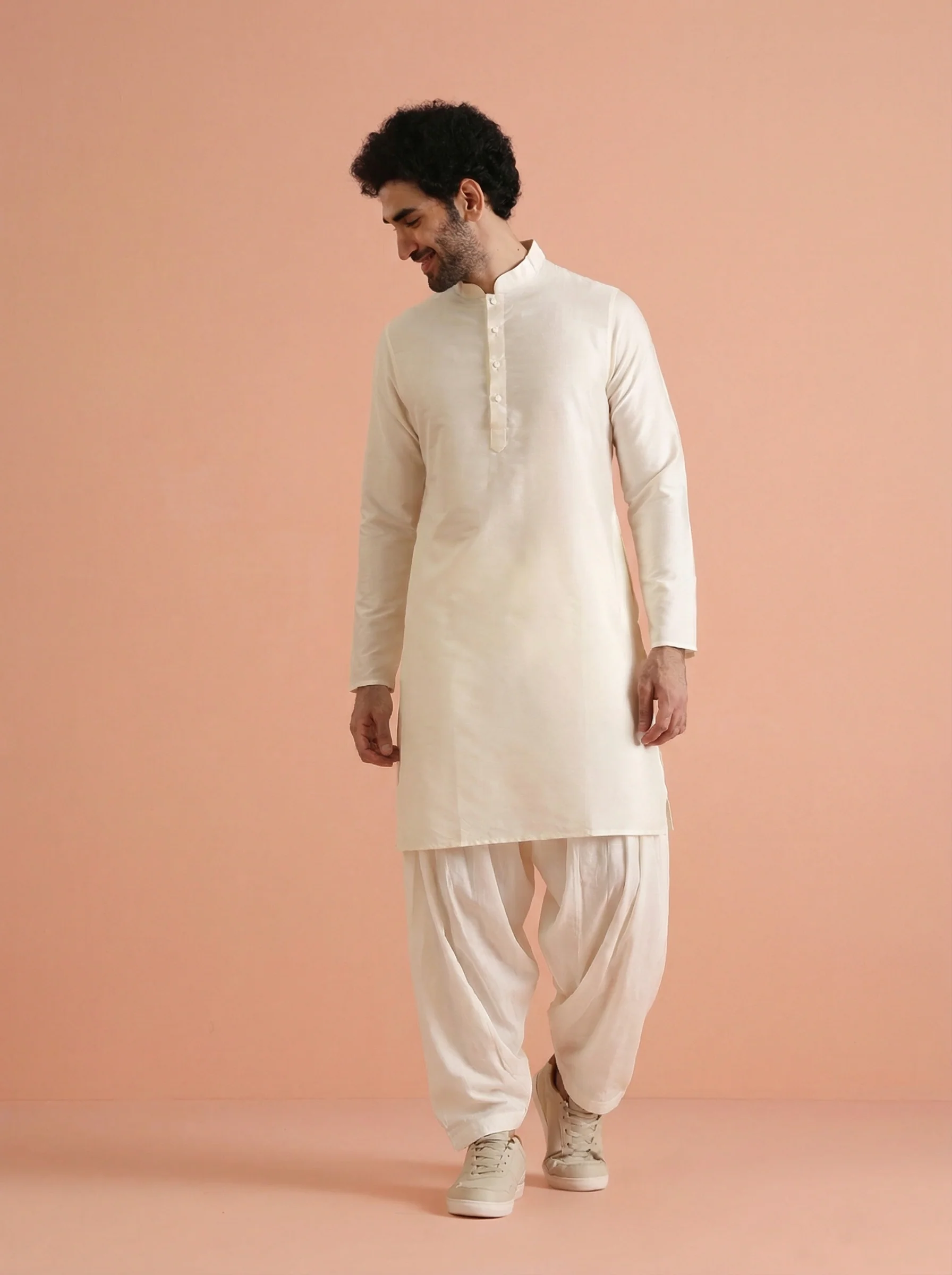 Cream Cotton Blend Solid Kurta Patiyala Set - Image 7