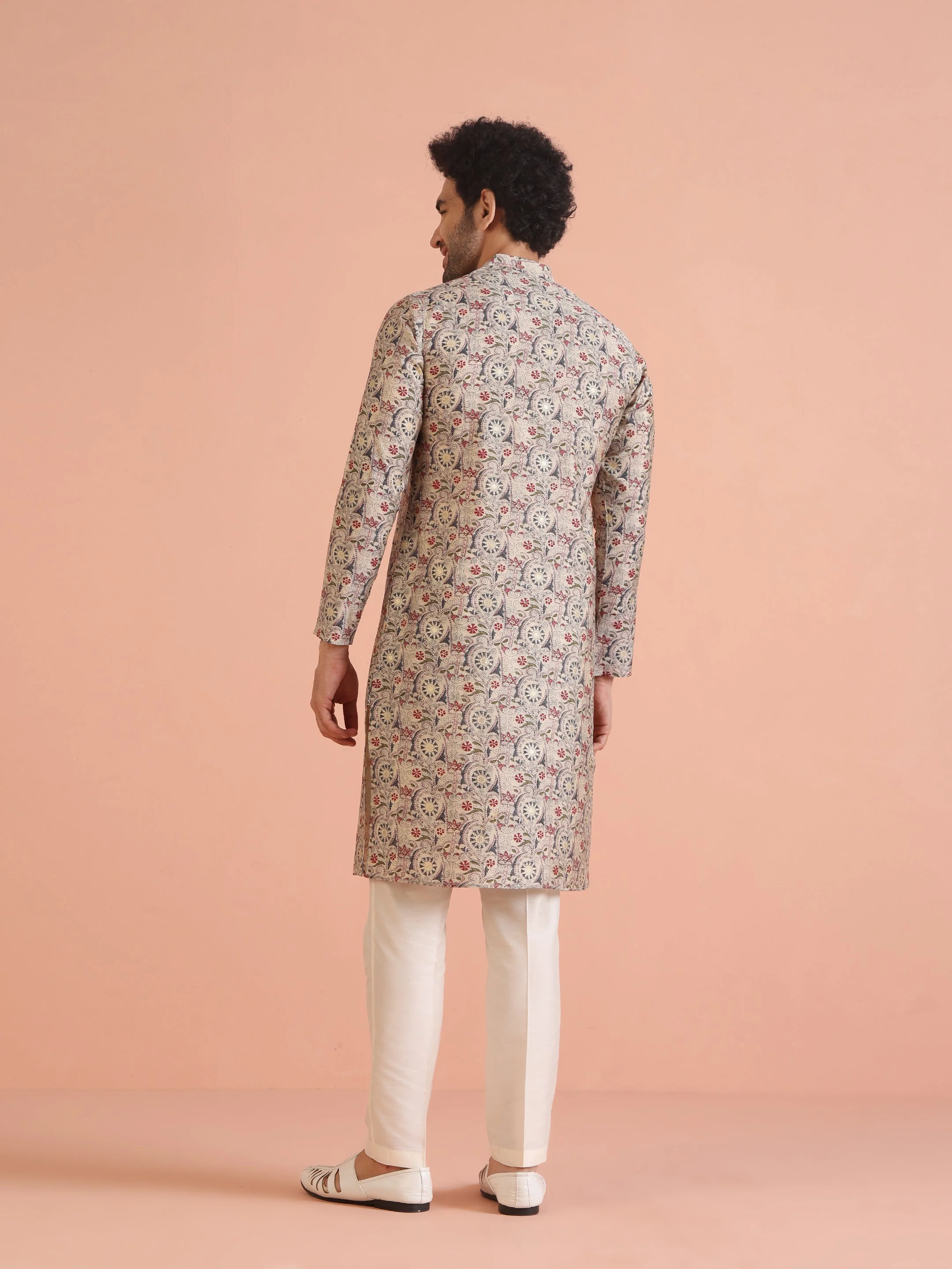 Cream Cotton Printed Kurta Trouser Set - Image 4