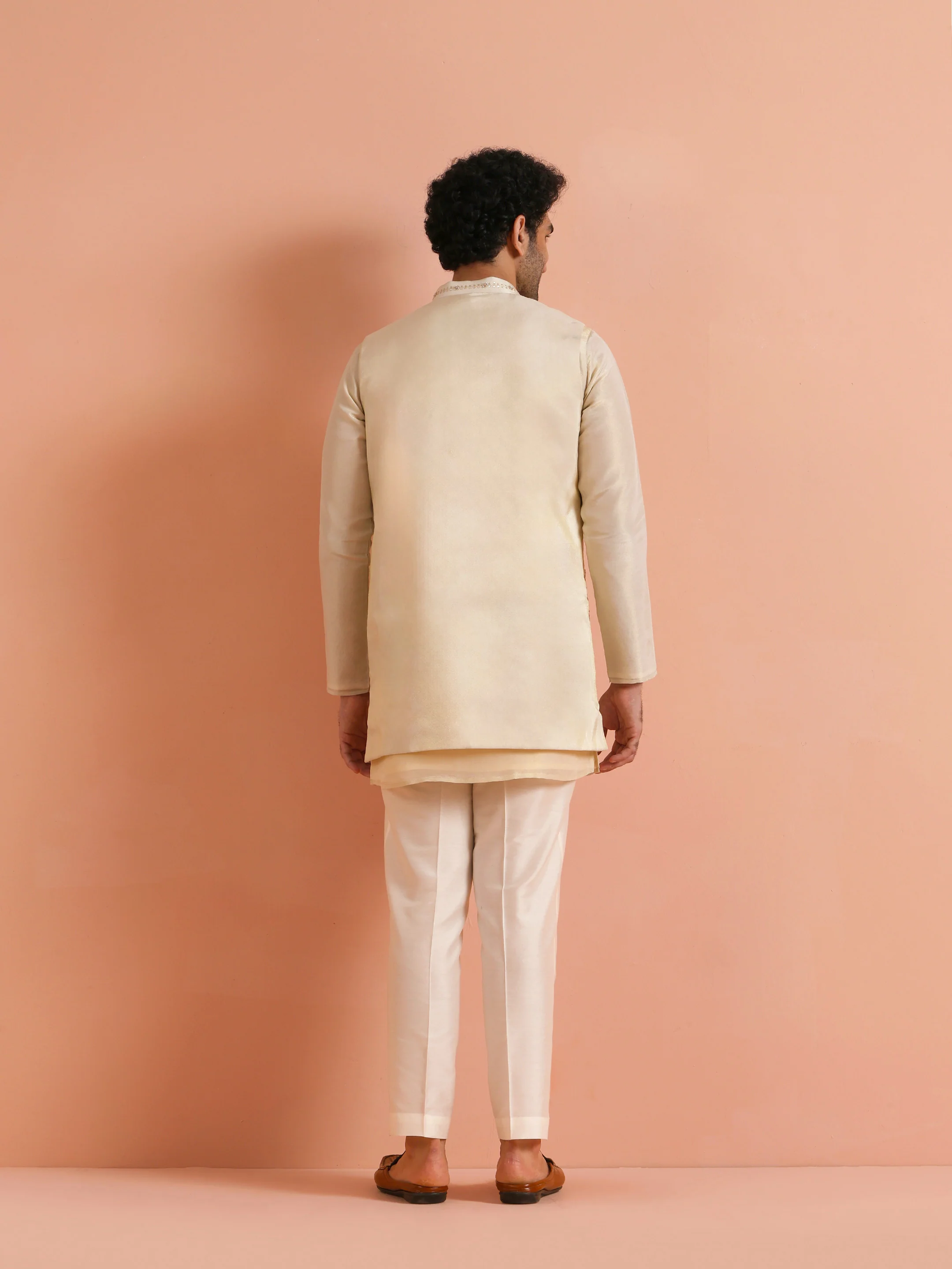 Cream Embroidered Mid Kurta Jacket Set - Image 8