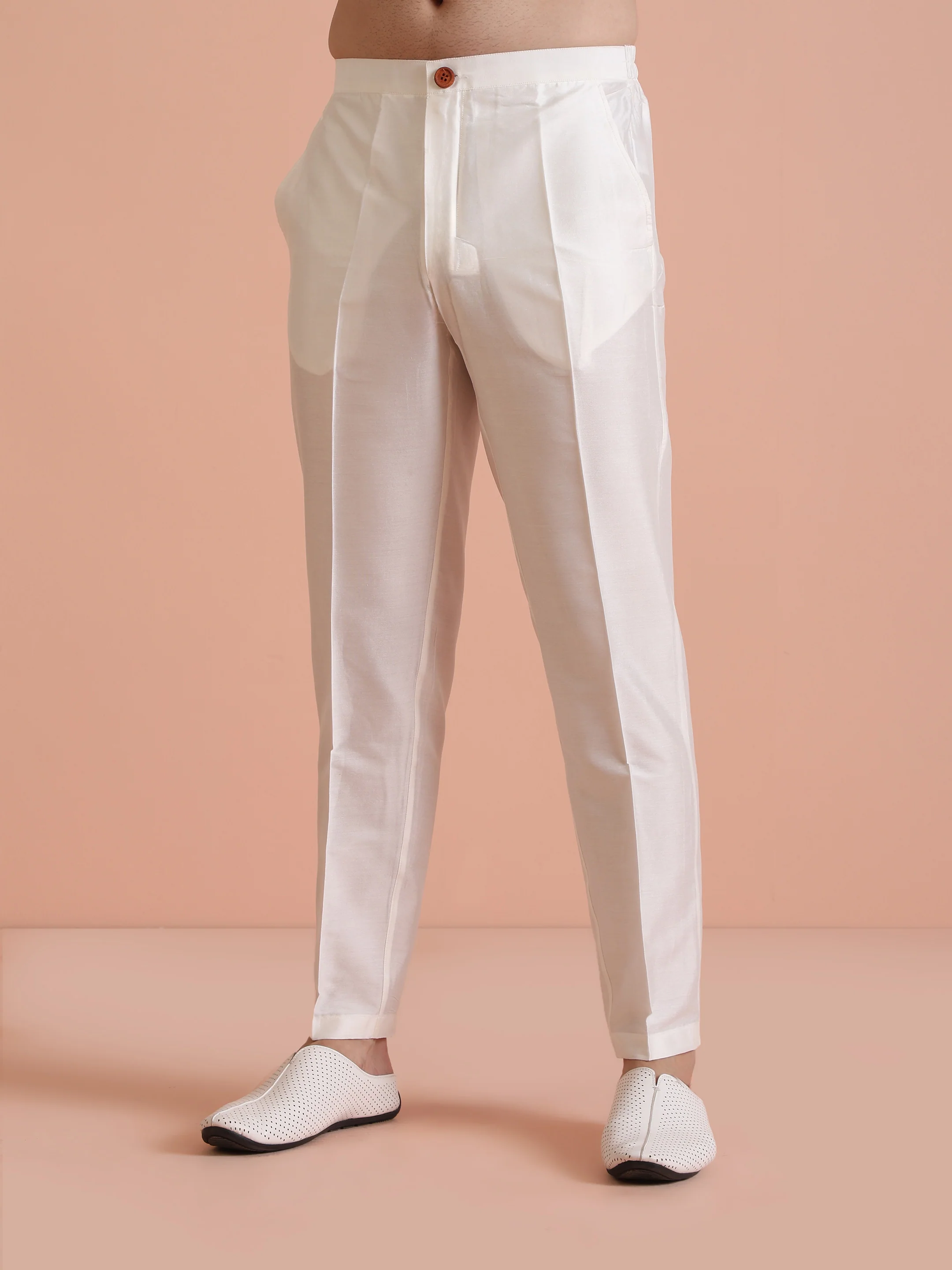 Cream Jacquard Silk Blend Kurta Trouser Set - Image 6