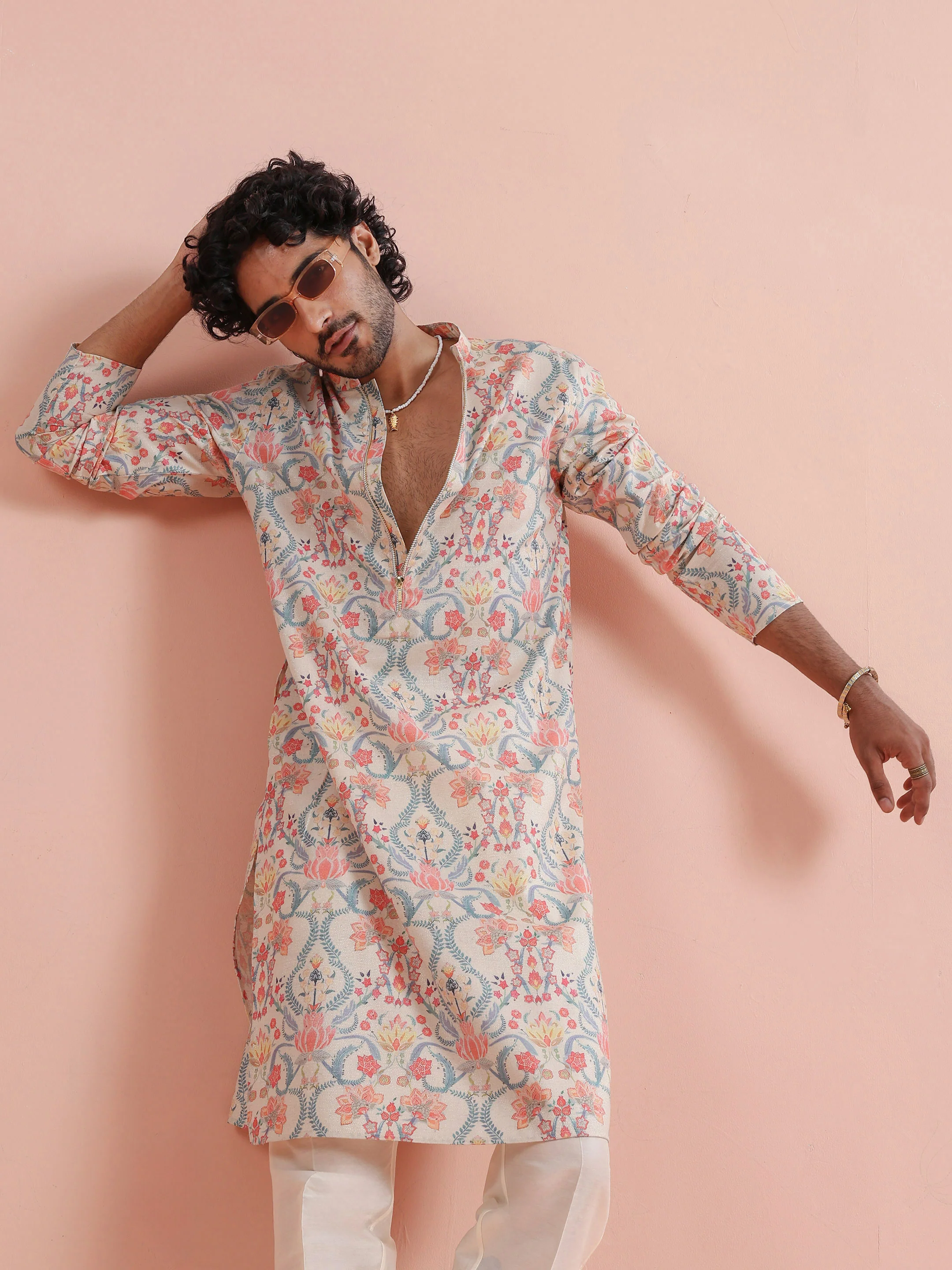 Cream Multicolor Printed Kurta Trouser Set - Image 9