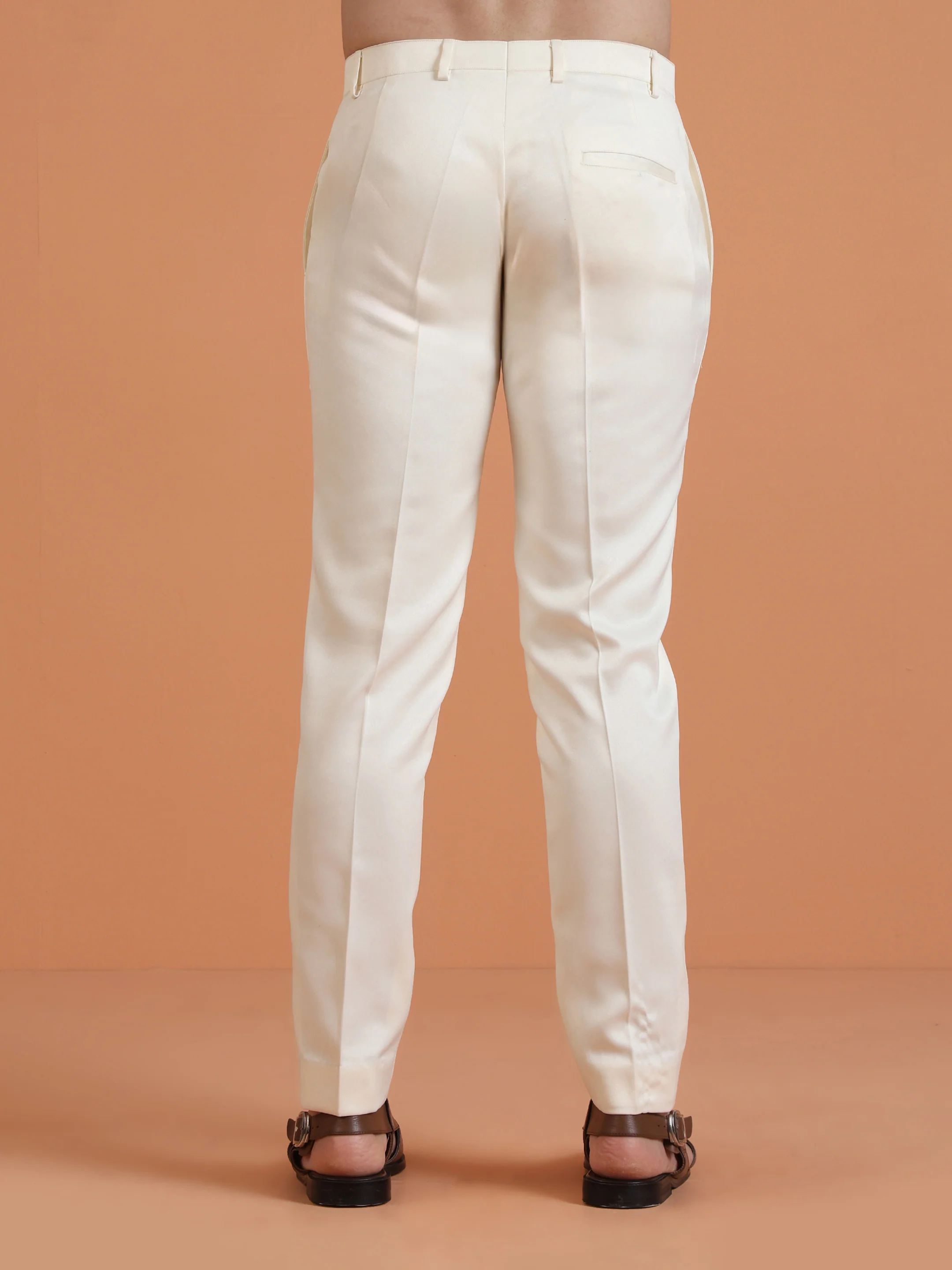 Cream Satin Solid Trouser - Image 4