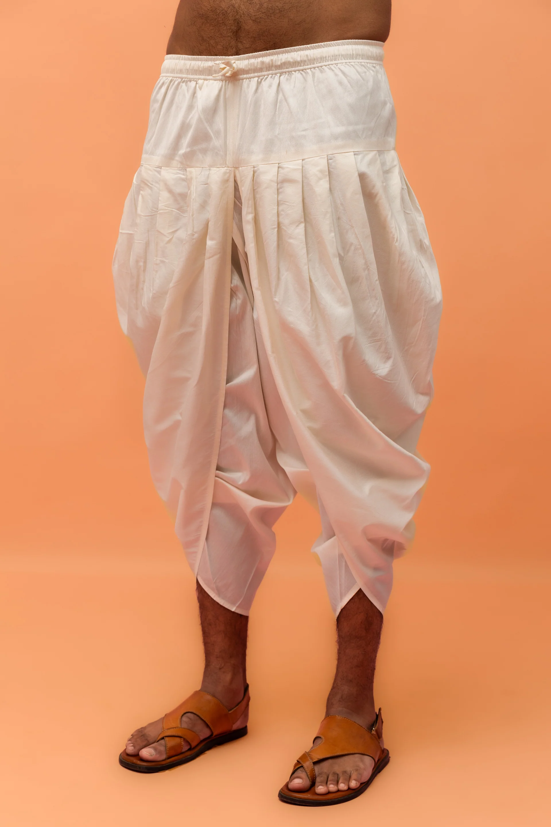 Cream Silk Blend Geometric Kurta Dhoti Set - Image 6