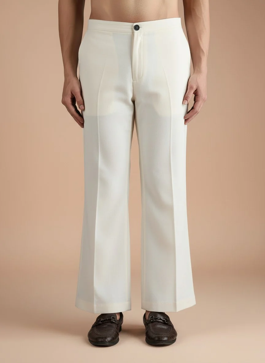 Cream Silk Blend Textured Mid Kurta Jacket Wide Leg Trouser Set - Image 5