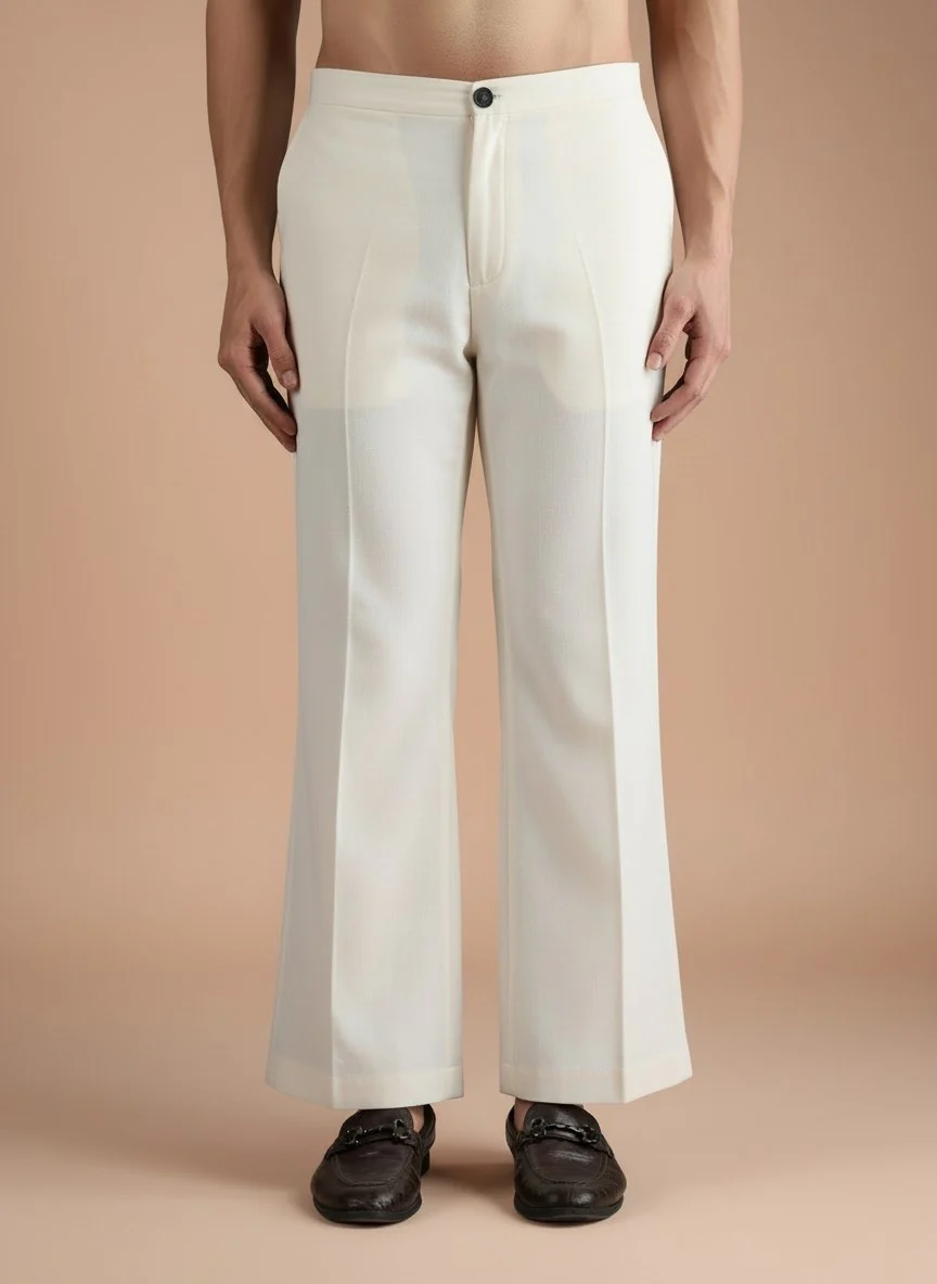 Cream Silk Blend Textured Sherwani Wide Leg Trouser Set - Image 5