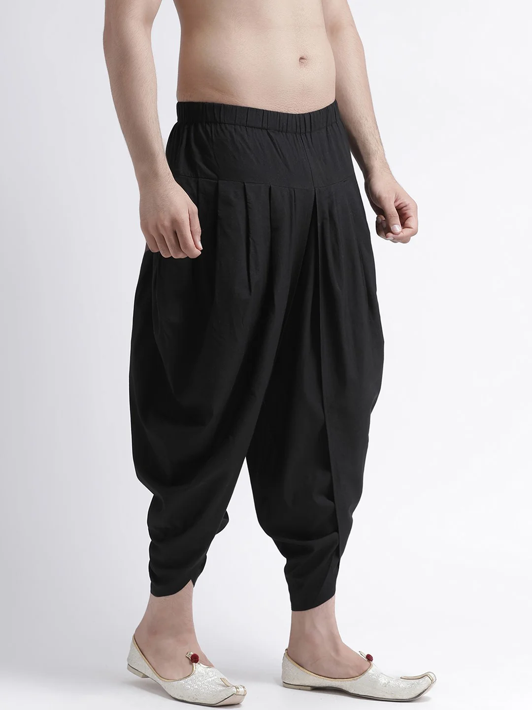 Black Solid Elasticated Dhoti - Image 3