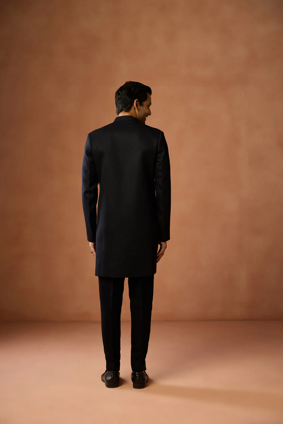 Black Silk Blend Jacquard Sherwani Set - Image 4