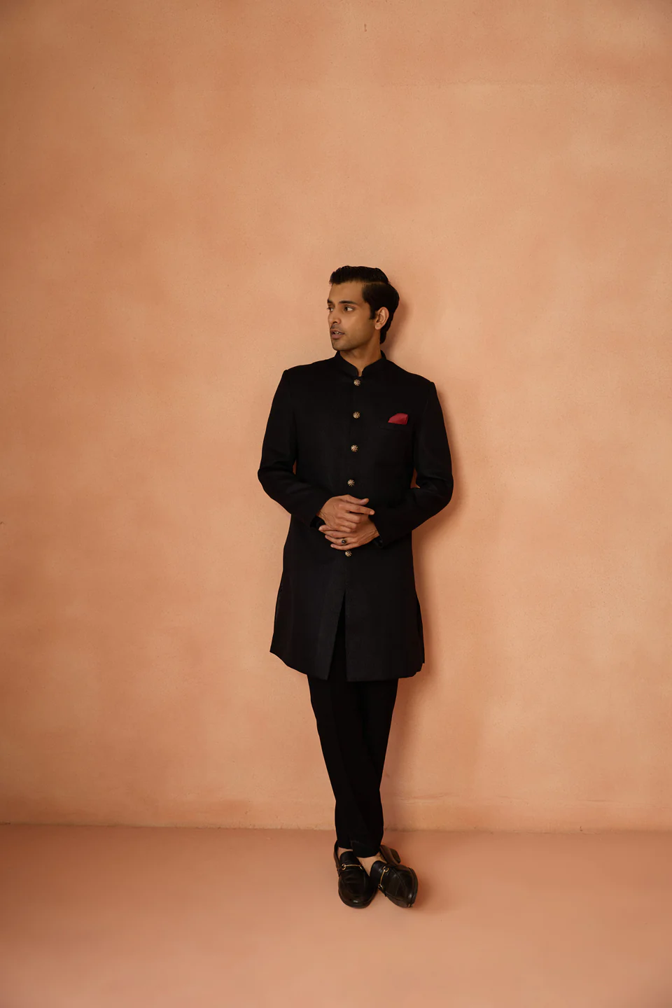 Black Silk Blend Jacquard Sherwani Set - Image 7